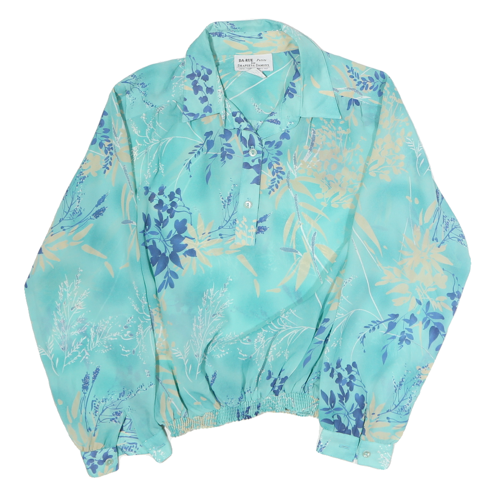 DA-RUE Womens Blue & Cream Printed Shirt Long Sleeve Collared M Stylish Workwear Refurbished - N/A refurbished available on Cerqular