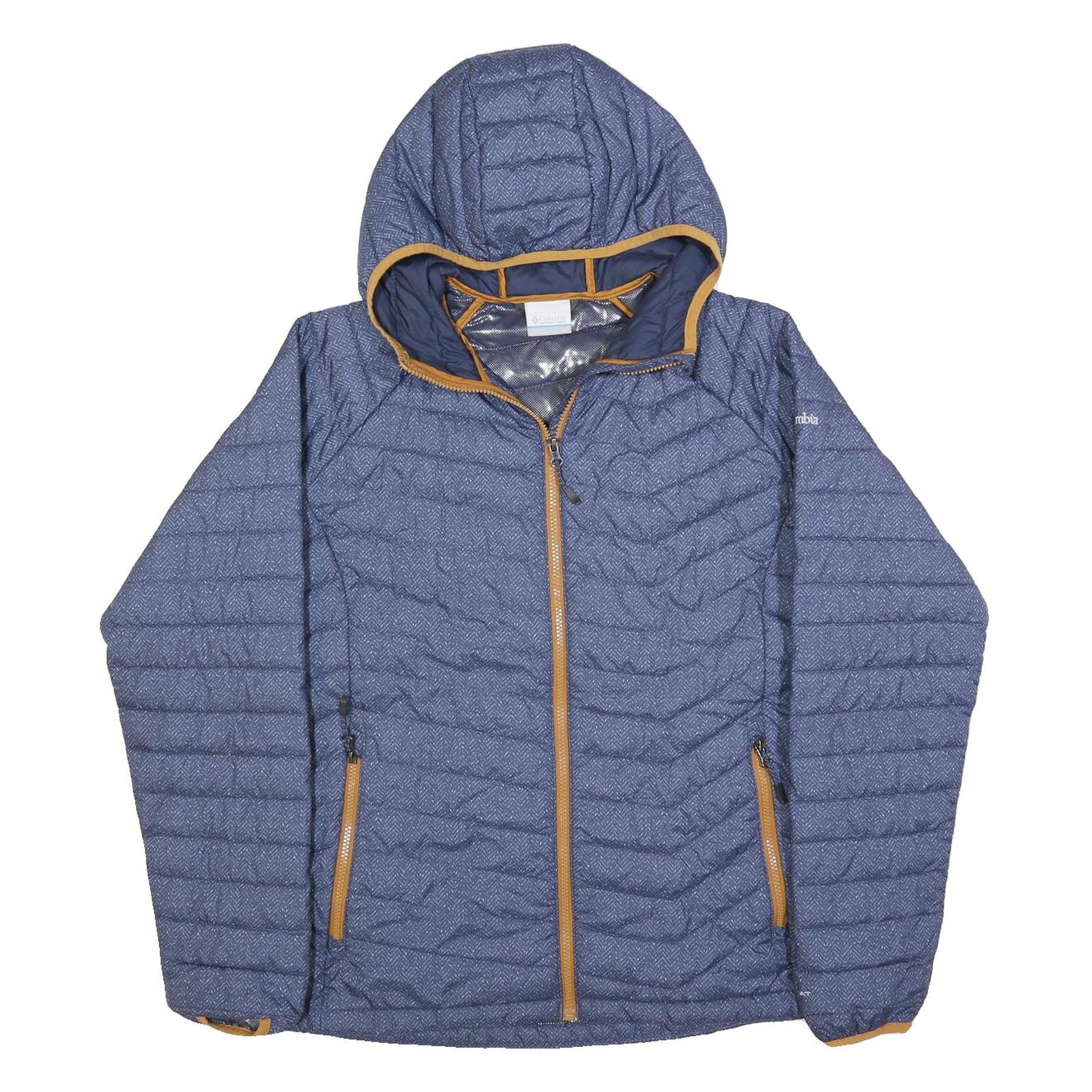 COLUMBIA Womens Blue & Tan Quilted Hooded Jacket XL Polyester Blend Zip Outdoor Refurbished - N/A refurbished available on Cerqular