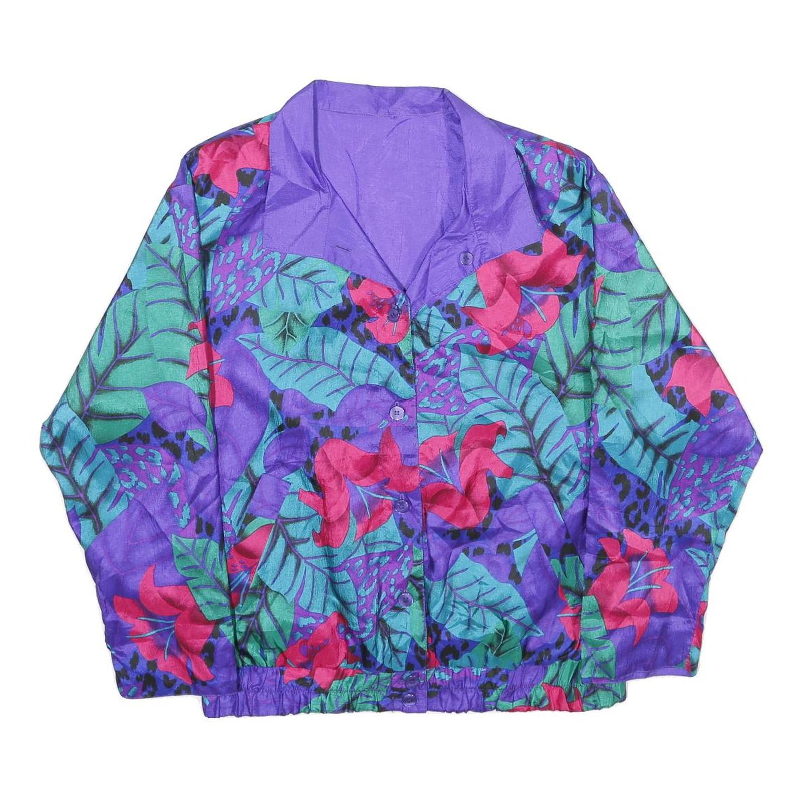 JOAN WALTERS Womens Purple & Red Floral Button Jacket M Polyester Reversible Refurbished - N/A refurbished available on Cerqular