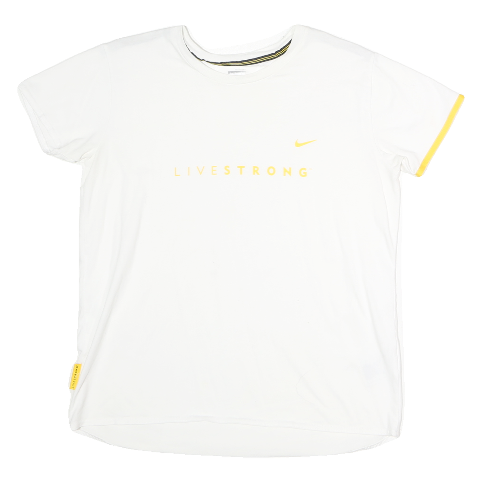 NIKE Womens White & Yellow Livestrong Graphic T-Shirt L Short Sleeve Crew Neck Refurbished - N/A refurbished available on Cerqular