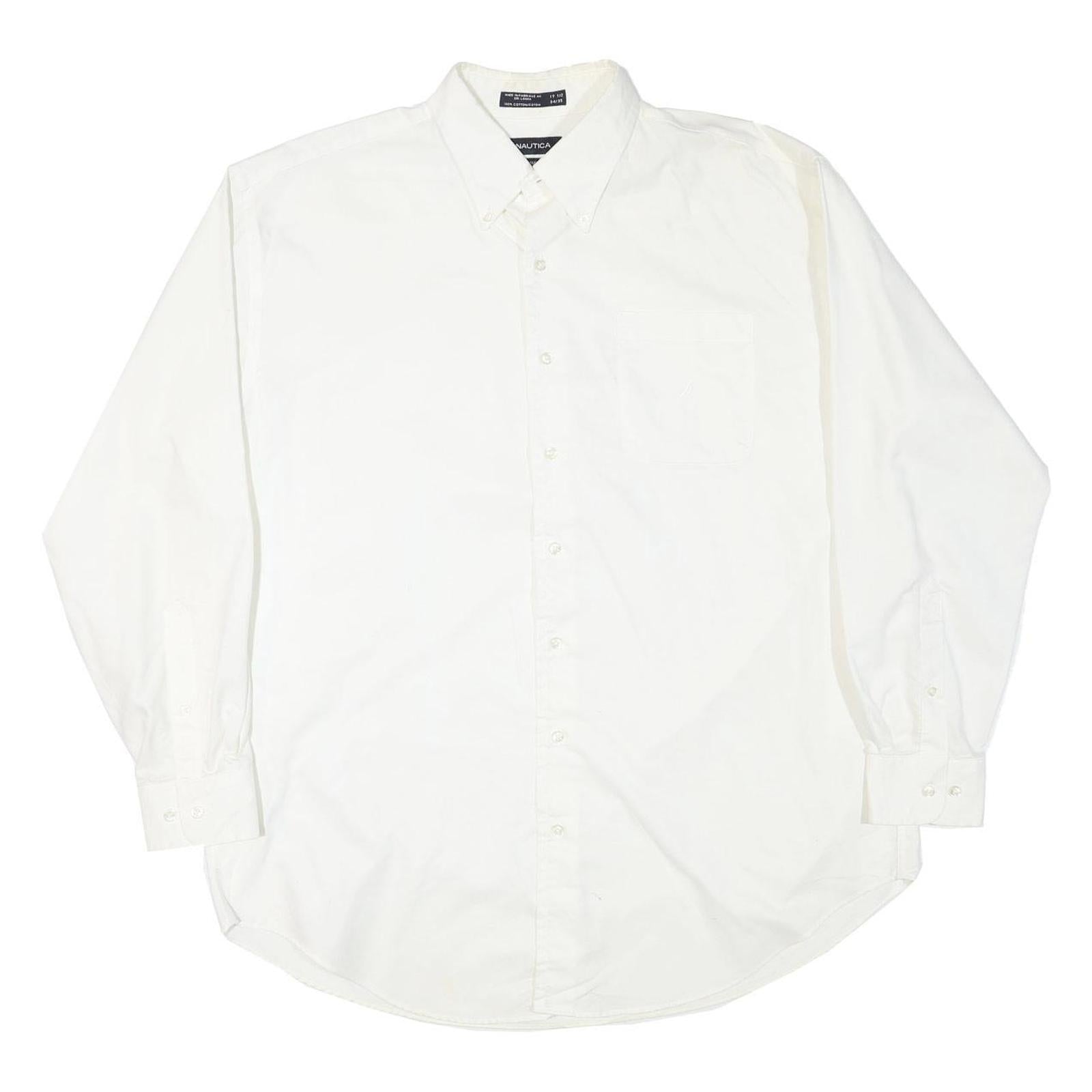 NAUTICA Mens White Plain Cotton Blend Shirt XL Button Down Collar Long Sleeve Refurbished - N/A refurbished available on Cerqular