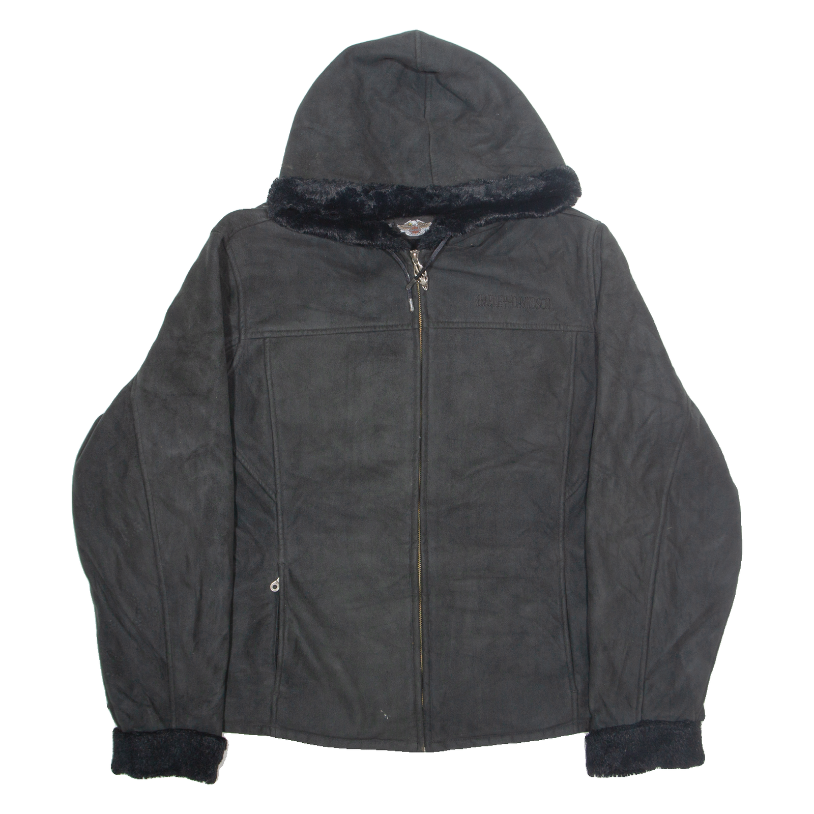 HARLEY DAVIDSON Womens Fleece Jacket Black Hooded XL Refurbished - N/A refurbished available on Cerqular