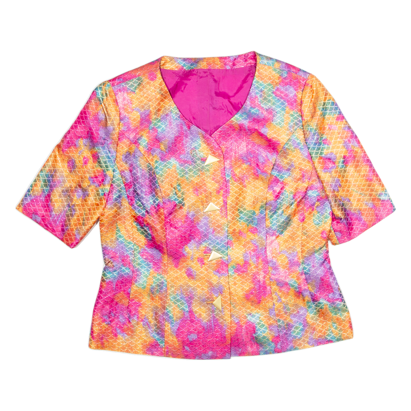 MODE KOLLER BASEL Short Sleeve Scale Design Womens Blazer Jacket Pink 90s Crazy Pattern M Refurbished - N/A refurbished available on Cerqular
