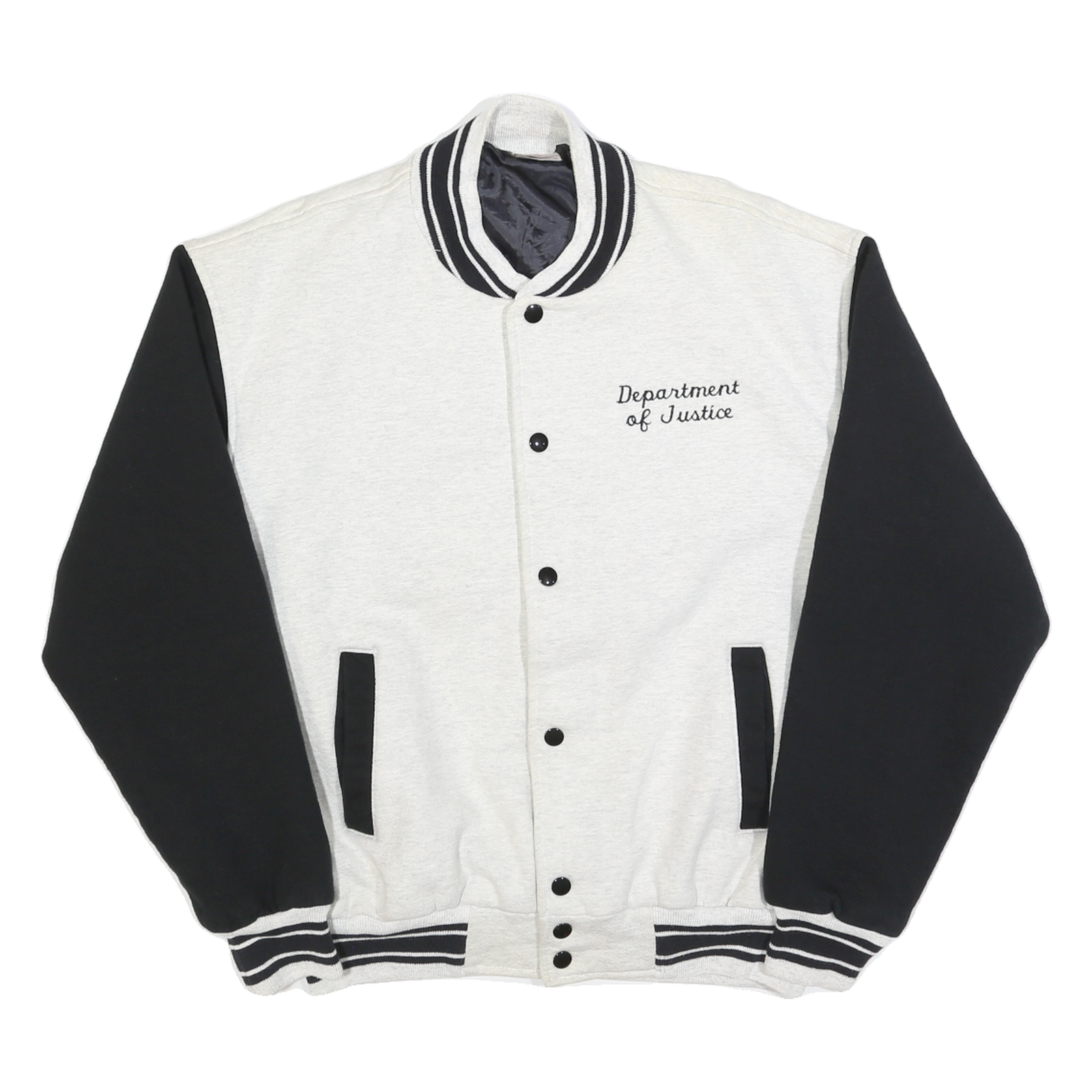 FRUIT OF THE LOOM Mens White & Black Department Of Justice Button Jacket L Refurbished - N/A refurbished available on Cerqular