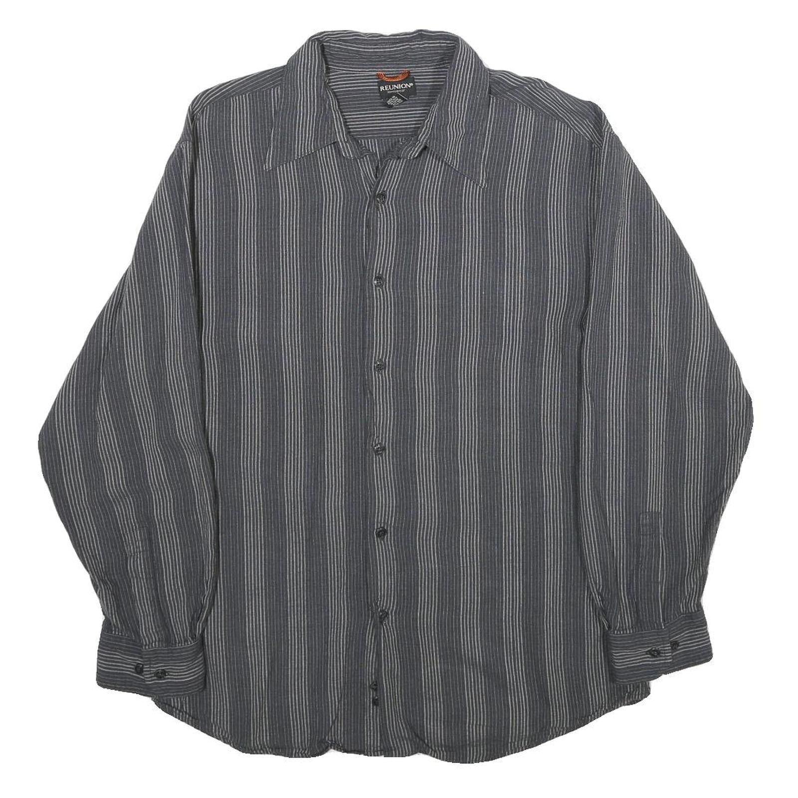 Buy REUNION Mens Grey & White Striped Linen Blend Shirt L Long Sleeve Casual Refurbished - $19.49 REUNION Mens Grey & White Striped Linen Blend Shirt L Long Sleeve Casual Refurbished - N/A refurbished available on Cerqular