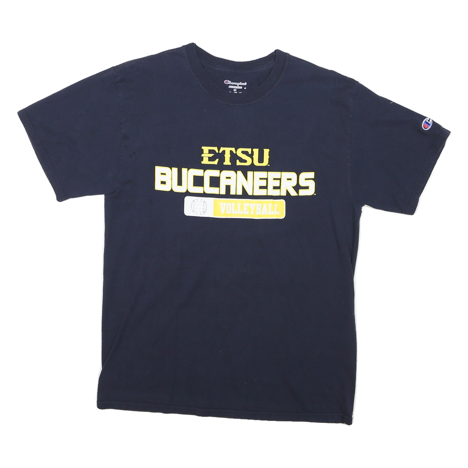 CHAMPION Mens Navy Blue ETSU Buccaneers Volleyball Graphic T-Shirt M Short Refurbished - N/A refurbished available on Cerqular