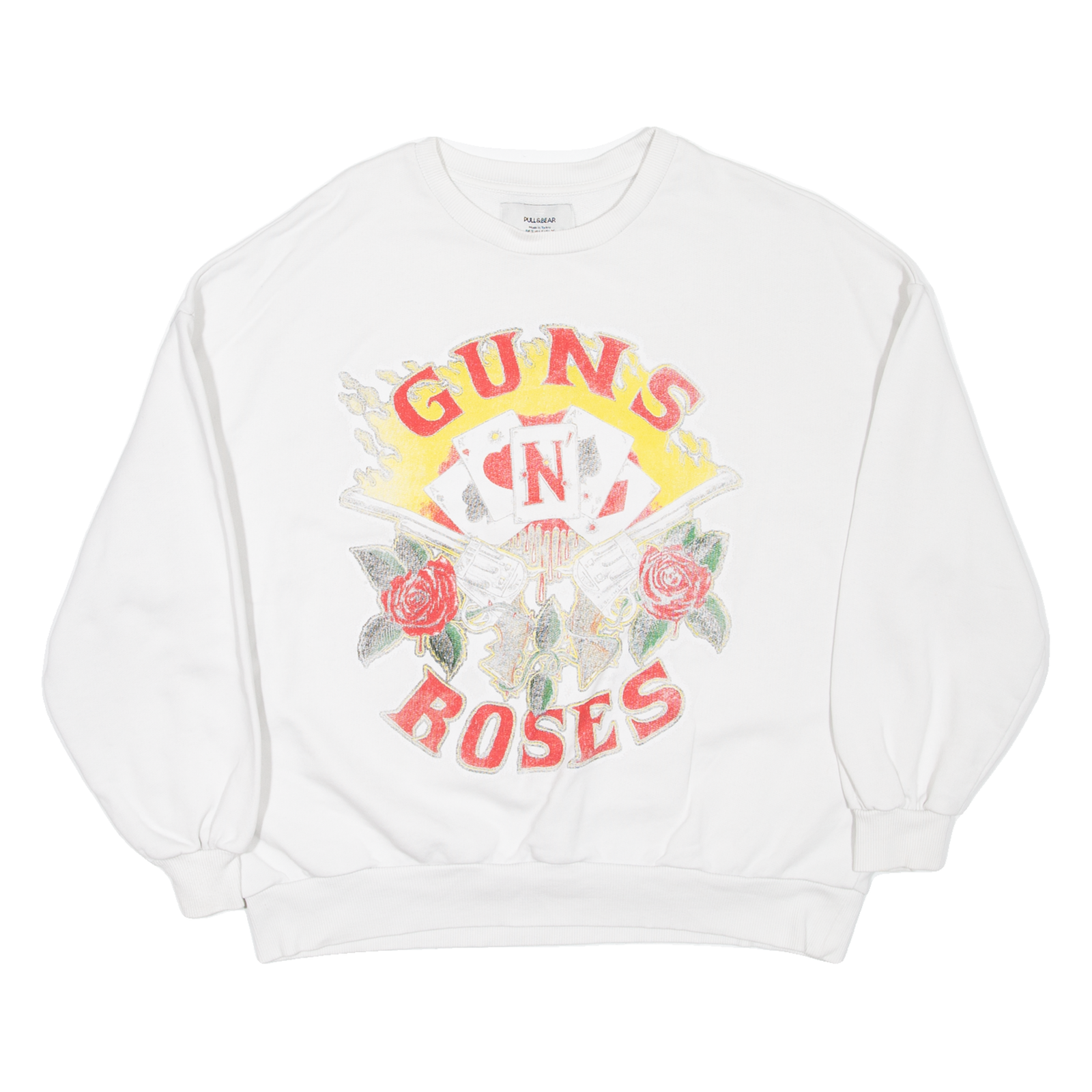 PULL & BEAR Guns N' Roses Womens Sweatshirt White S Refurbished - N/A refurbished available on Cerqular