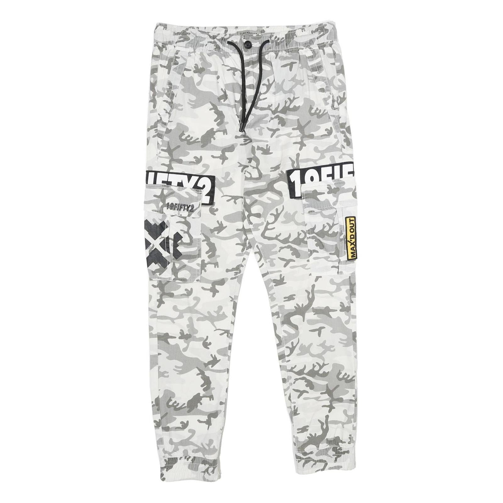 CLOCKHOUSE Mens Cotton Drawstring Regular Fit Grey Camouflage Trousers W30 L30 Refurbished - N/A refurbished available on Cerqular