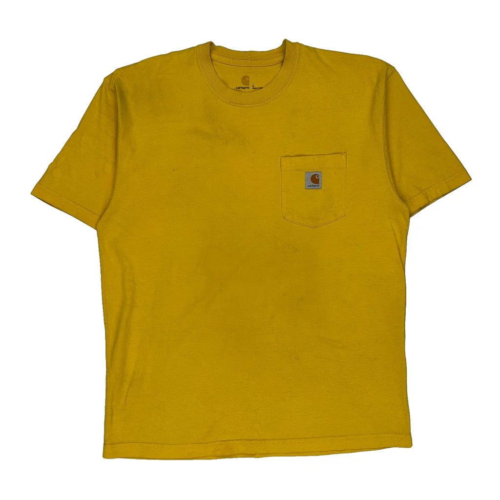 Carhartt T-Shirt - Large Yellow Cotton Refurbished - Thrifted (note: this is a term often used to describe second- refurbished available on Cerqular