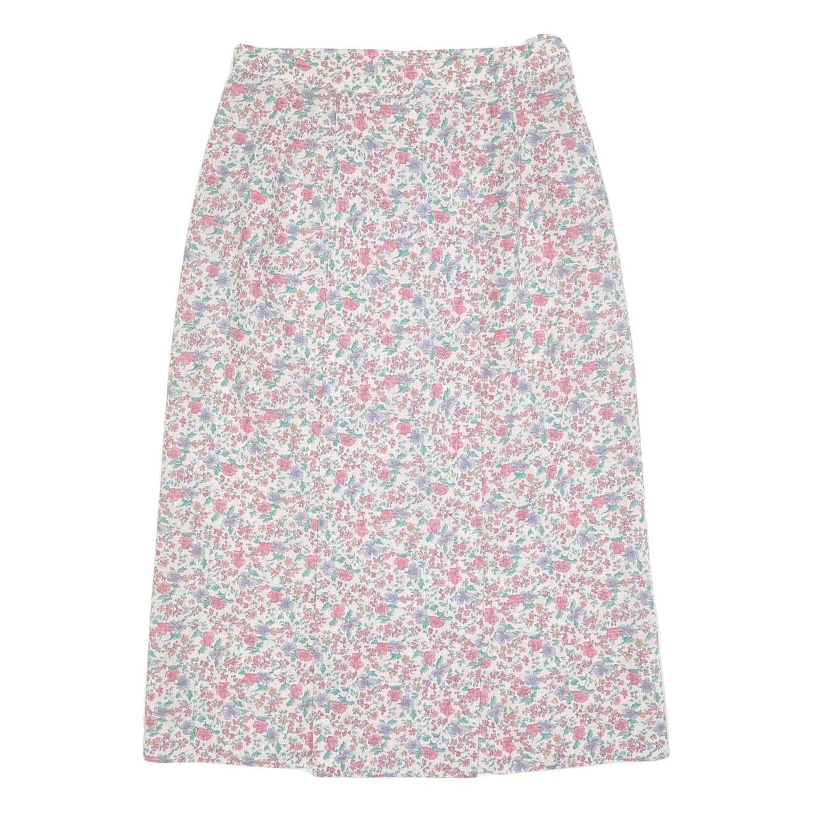 Womens White Floral Pattern Midi Woven Skirt M Casual Summer Everyday Refurbished - N/A refurbished available on Cerqular