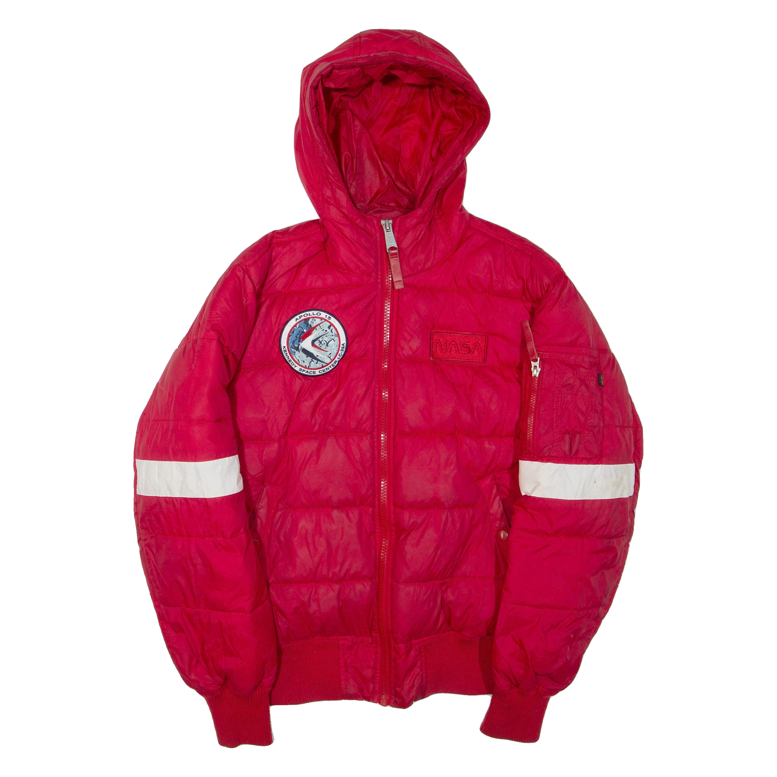 ALPHA INDUSTRIES Mens Puffer Jacket Red Nylon Hooded L Refurbished - N/A refurbished available on Cerqular