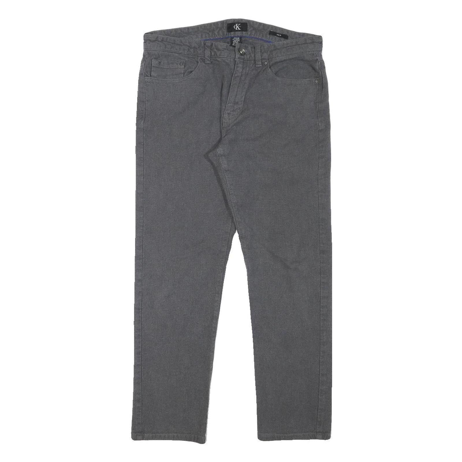 CALVIN KLEIN Mens Cotton Blend Grey Slim Straight Trousers W32 L28 Casual Zip Refurbished - N/A refurbished available on Cerqular