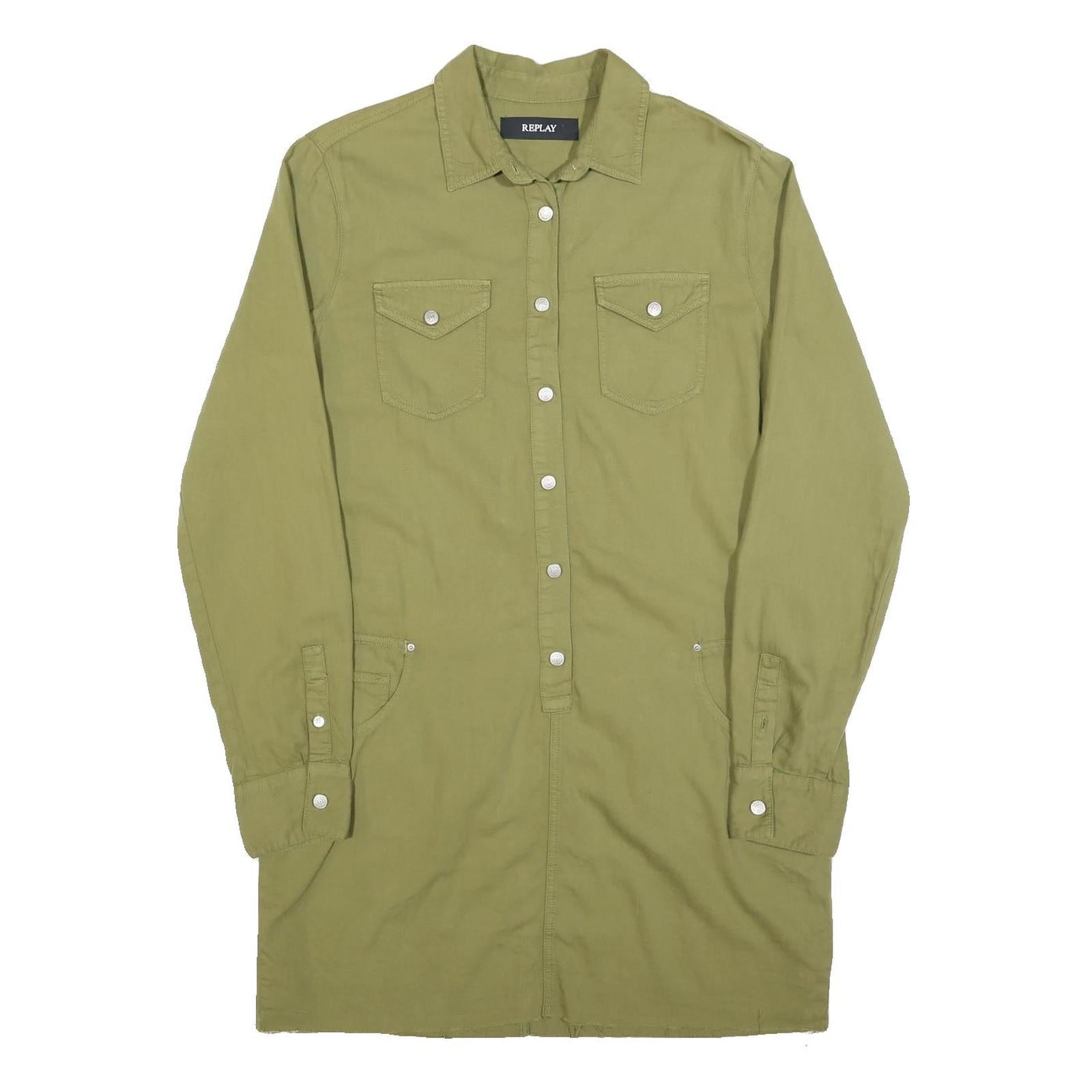 REPLAY Womens Green Shirt Dress Cotton Long Sleeve XL Casual Button Detail Refurbished - N/A refurbished available on Cerqular