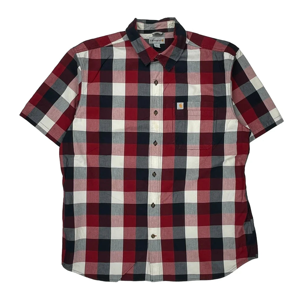 Carhartt Checked Short Sleeve Shirt - XL Blue Cotton Refurbished - Thrifted (note: this is a term often used to describe second- refurbished available on Cerqular
