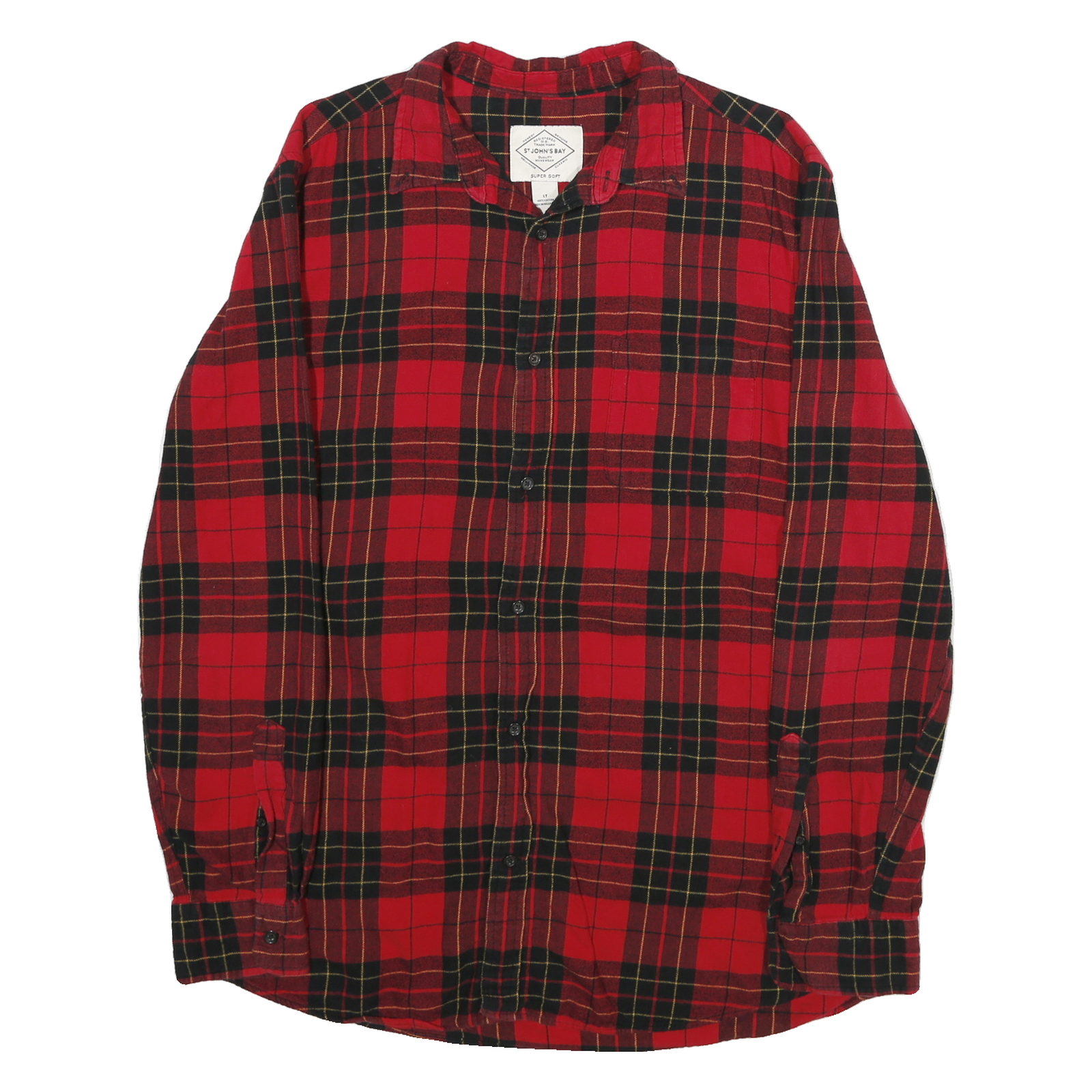 ST JOHNS BAY Mens Red & Black Check Shirt L Casual Cotton Long Sleeve Refurbished - N/A refurbished available on Cerqular