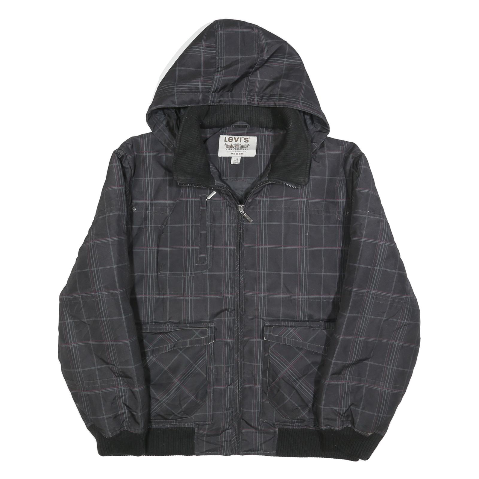 Buy LEVI'S Mens Black & Grey Check Zip Jacket L Polyester Blend Casual Outdoor Refurbished - $55.89 LEVI'S Mens Black & Grey Check Zip Jacket L Polyester Blend Casual Outdoor Refurbished - N/A refurbished available on Cerqular