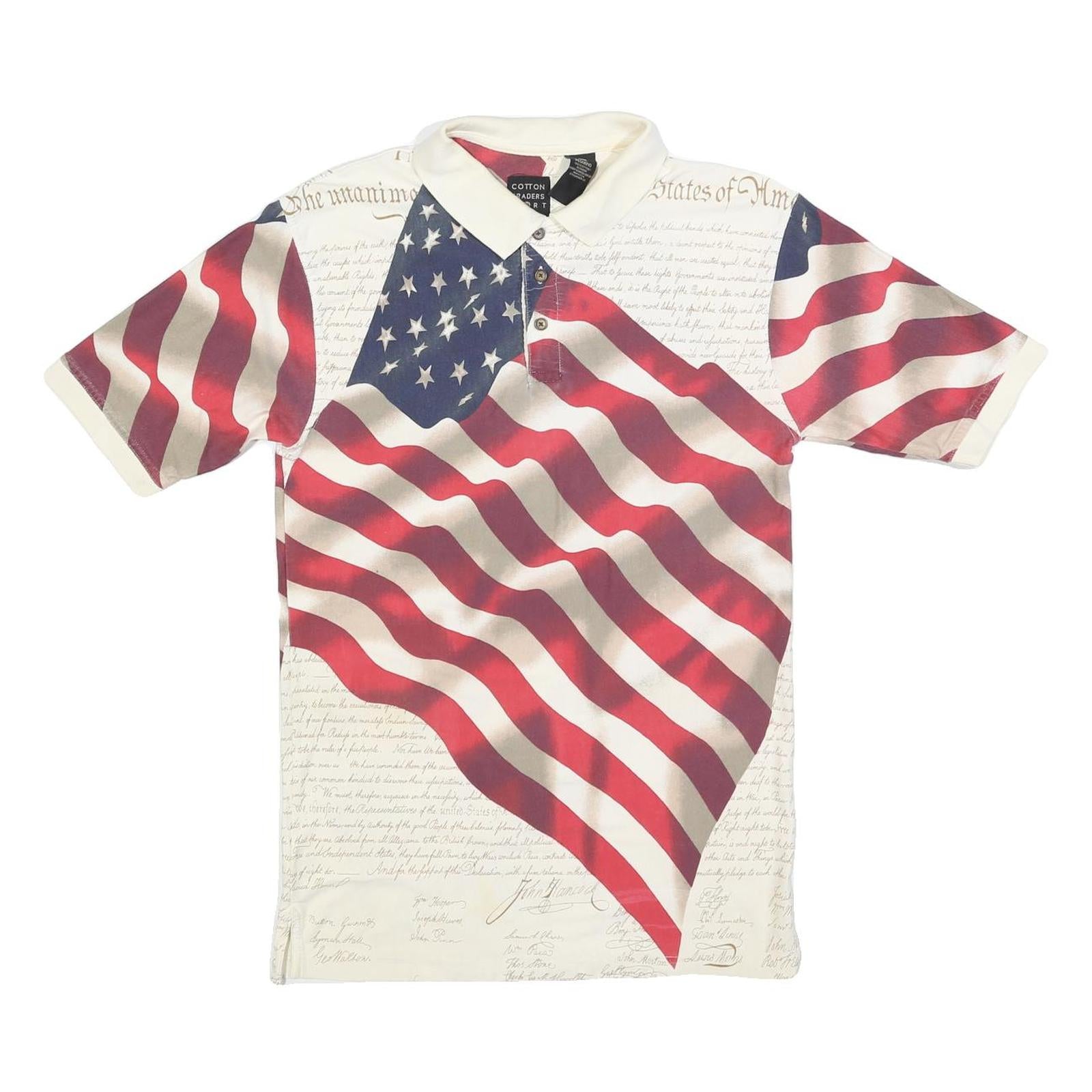 COTTON TRADERS Mens Cream & Red American Flag Print Short Sleeve S Polo Shirt Refurbished - N/A refurbished available on Cerqular