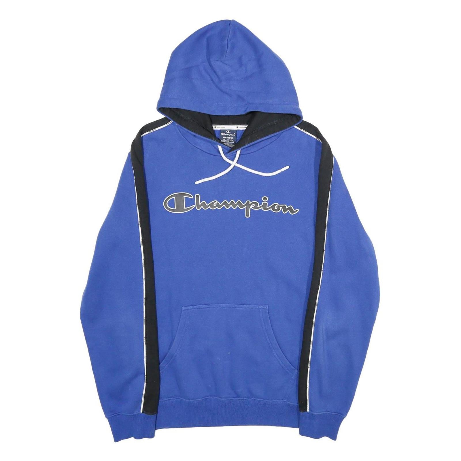 CHAMPION Mens Blue & Black Pullover Hoodie M Chest Logo Cotton Blend Refurbished - N/A refurbished available on Cerqular