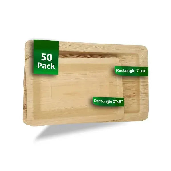 Dtocs Palm Leaf Rectangular Plate Combo Pack (50) | 7x11 Inch (25) & 5x8 Inch (25) | USDA Certified Biobased Dinnerware | Size: 50 Pcs. (25 Each Type) Refurbished - N/A (Note: There is no well-known brand with the initial refurbished available on Cerqular
