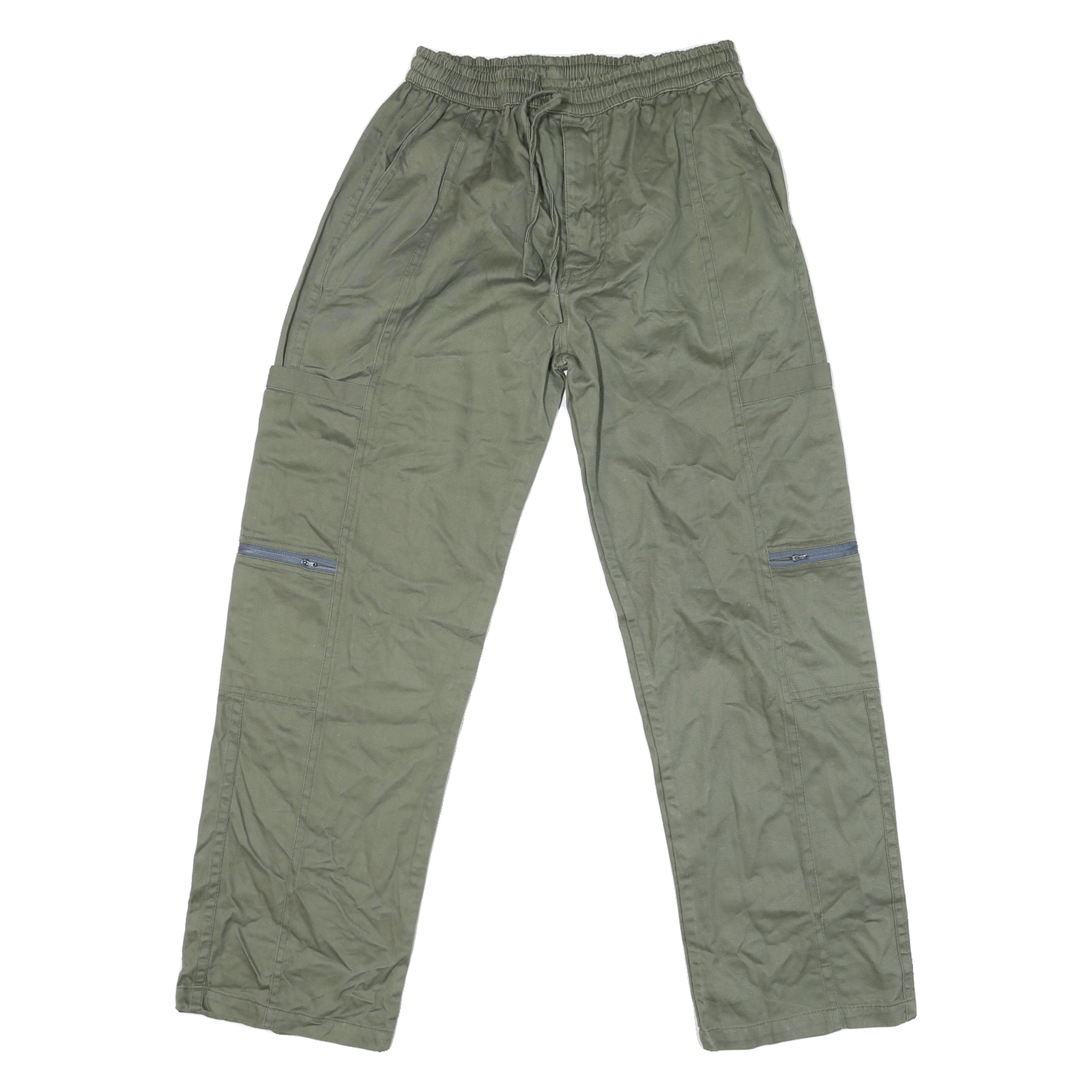 Mens Regular Fit Cotton Blend Olive Green Trousers W28 L28 Drawstring Casual Refurbished - N/A refurbished available on Cerqular