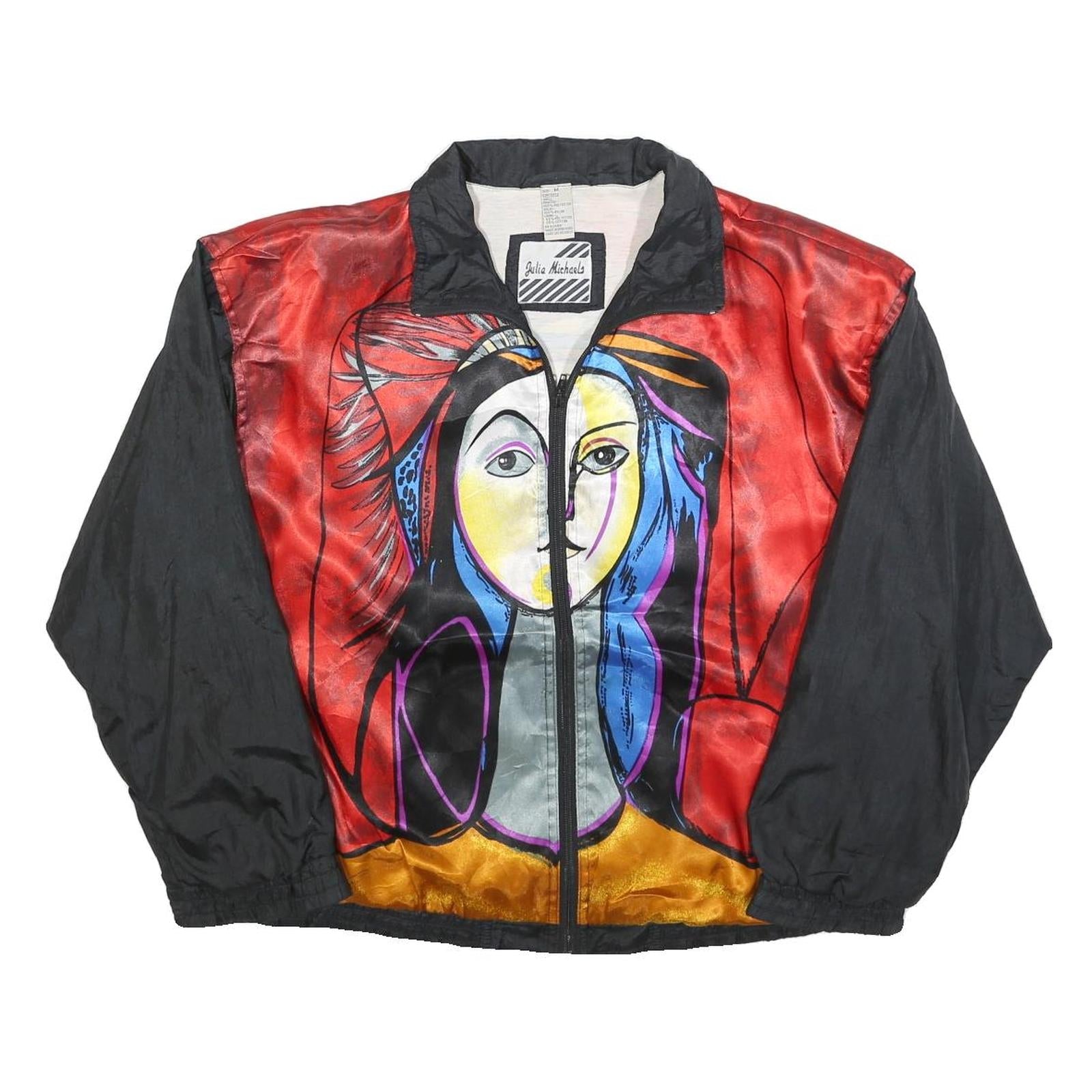 JULIA MICHAELS Mens Red & Black Artistic Print Zip Jacket M Polyester Casual Refurbished - N/A refurbished available on Cerqular