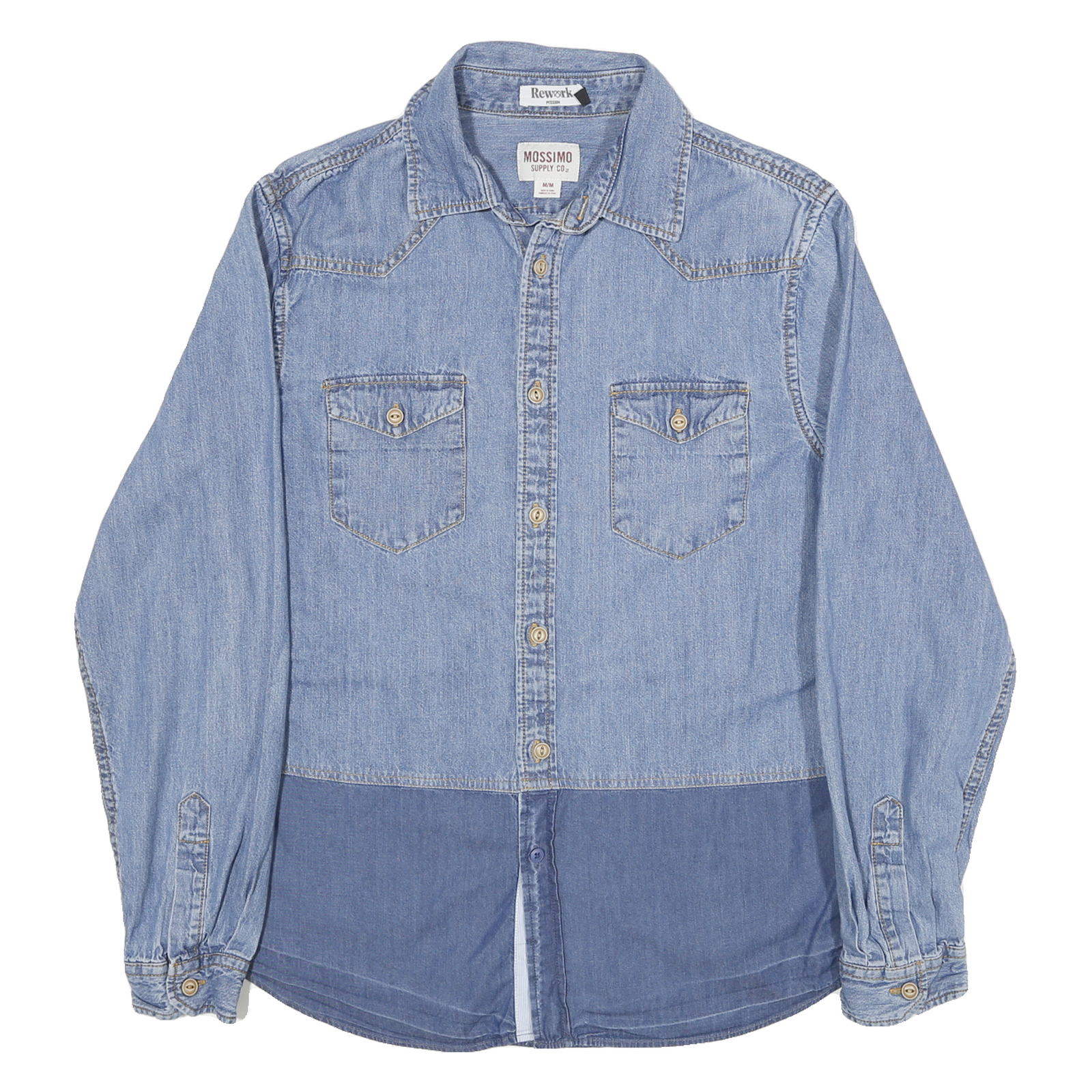 MOSSIMO Mens Blue Denim Shirt M Cotton Blend Button Front Casual Refurbished - N/A refurbished available on Cerqular