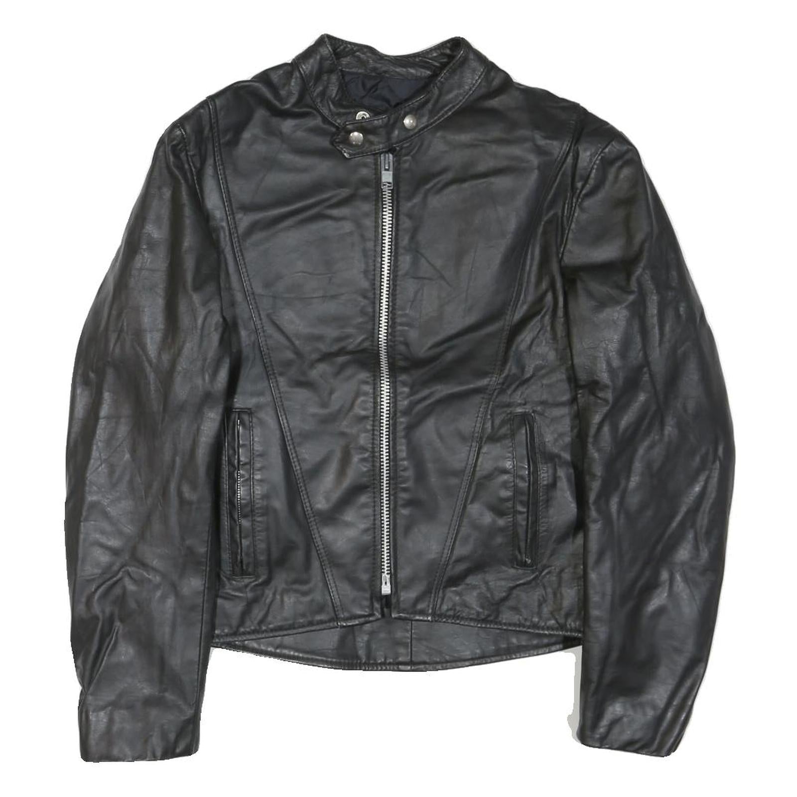 GOLDEN CROWN Mens Black Leather Biker Jacket M Zip Plain Stylish Fit Refurbished - N/A refurbished available on Cerqular
