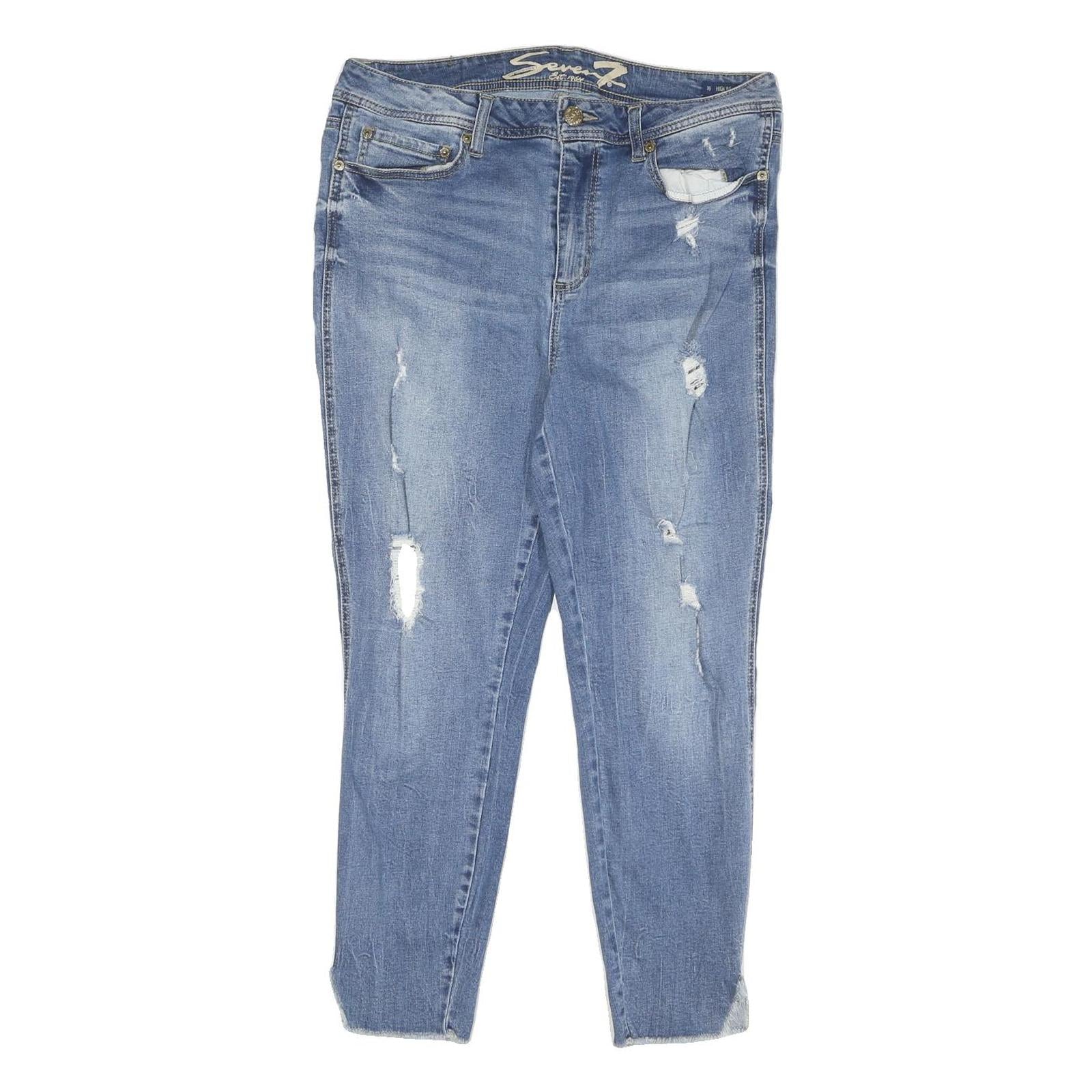 SEVEN Womens Regular Blue Denim Light Wash Jeans W34 L25 Distressed Zip Refurbished - N/A refurbished available on Cerqular