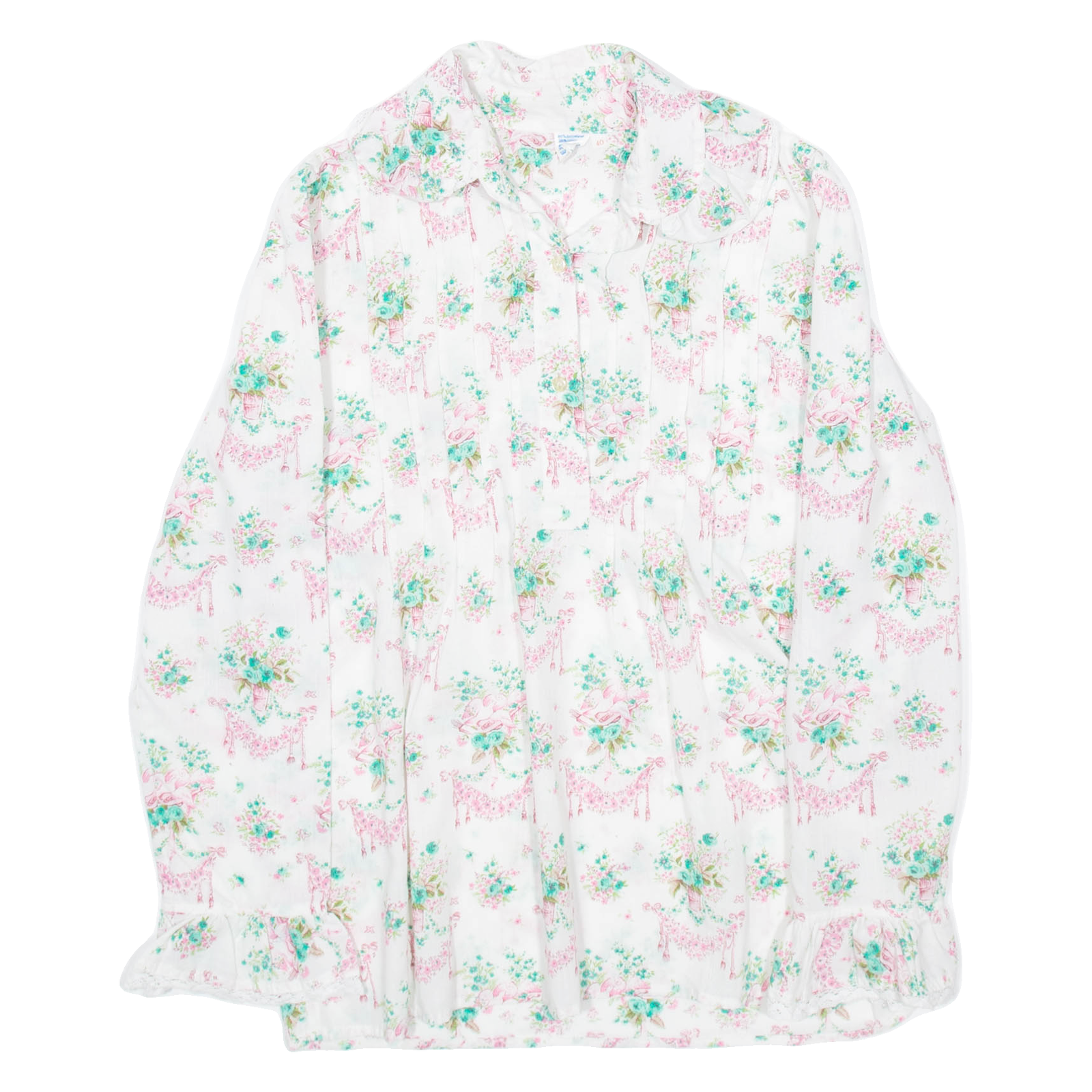 Womens Printed Shirt White Collared Long Sleeve Floral S Refurbished - N/A refurbished available on Cerqular