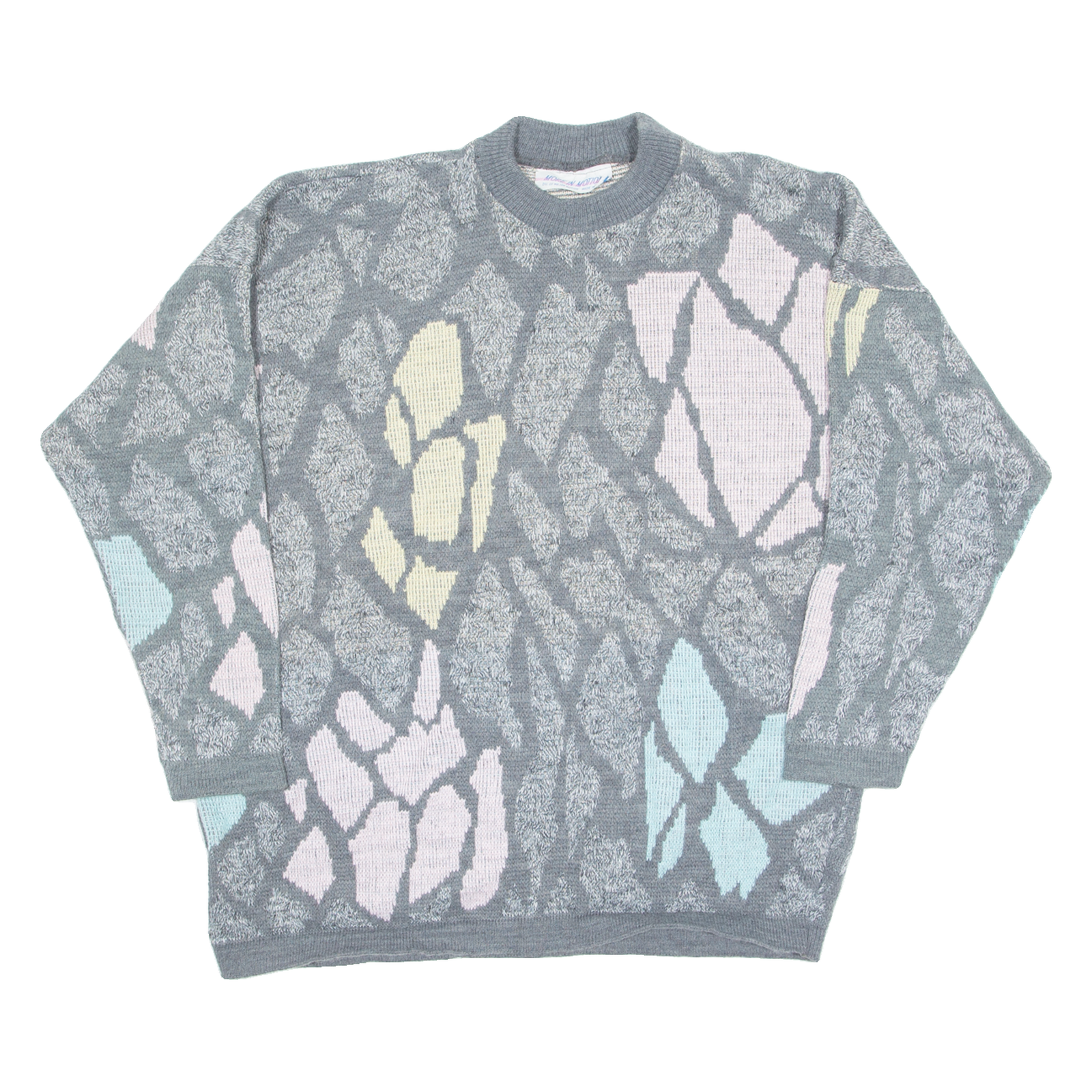 MORE IN MOTION Womens Patterned Jumper Grey Crazy Pattern 90s L Refurbished - N/A refurbished available on Cerqular