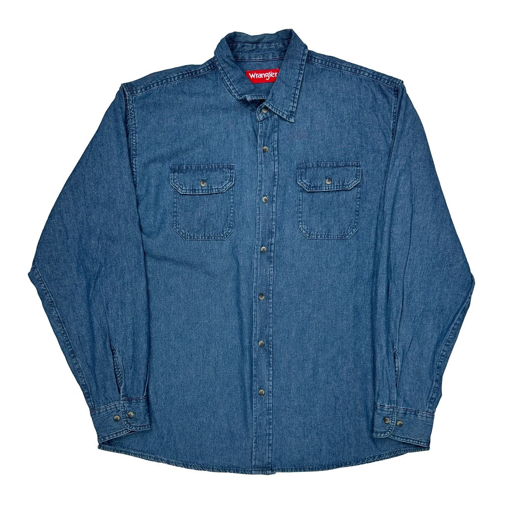 Buy Wrangler Denim Shirt - XL Blue Cotton Refurbished - $53.59 Wrangler Denim Shirt - XL Blue Cotton Refurbished - Thrifted (note: this is a term often used to describe second- refurbished available on Cerqular