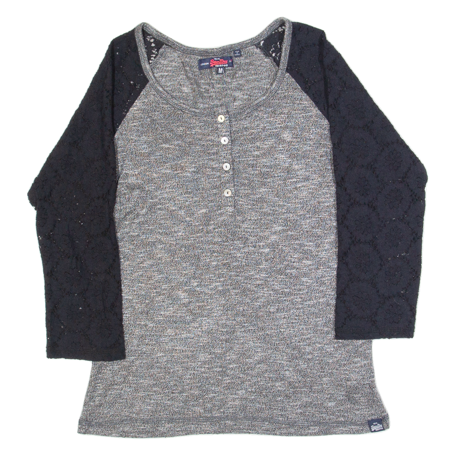 SUPERDRY Womens Top Grey 3/4 Sleeve M Refurbished - N/A refurbished available on Cerqular