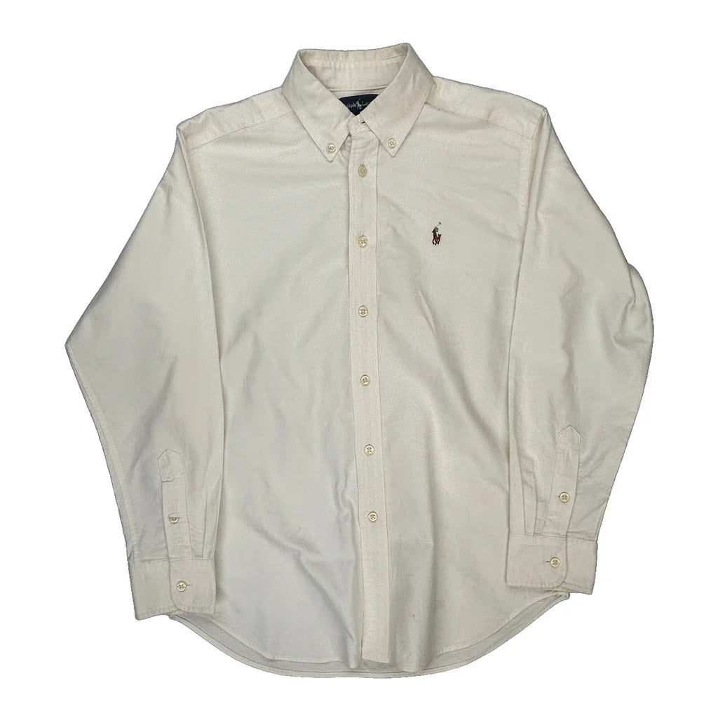 Age 10-11 Ralph Lauren Shirt - Medium Cream Cotton Refurbished - Thrifted (note: this is a term often used to describe second- refurbished available on Cerqular