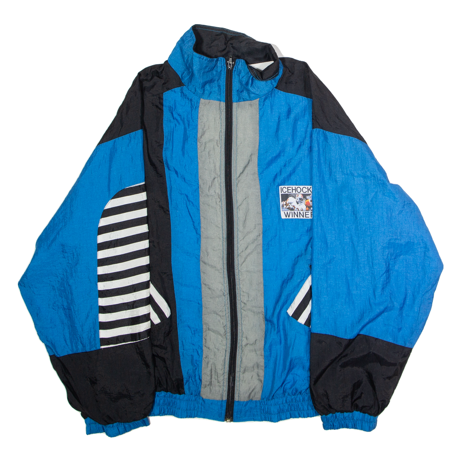 ICE HOCKEY WINNERS Mens Shell Jacket Blue Nylon 90s Colourblock L Refurbished - N/A refurbished available on Cerqular
