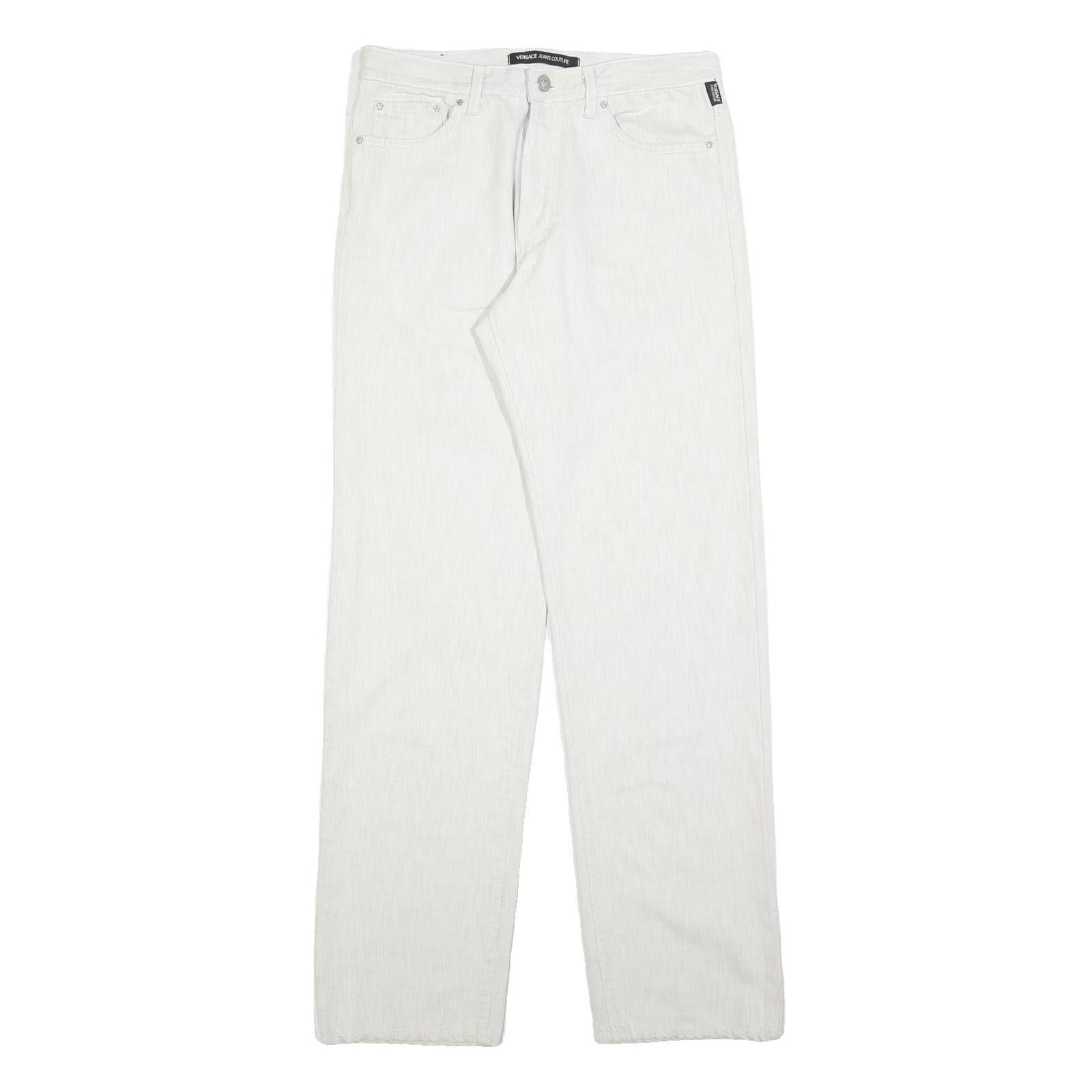 VERSACE JEANS COUTURE Mens White Regular Straight Denim Light W30 L34 Button Refurbished - N/A refurbished available on Cerqular
