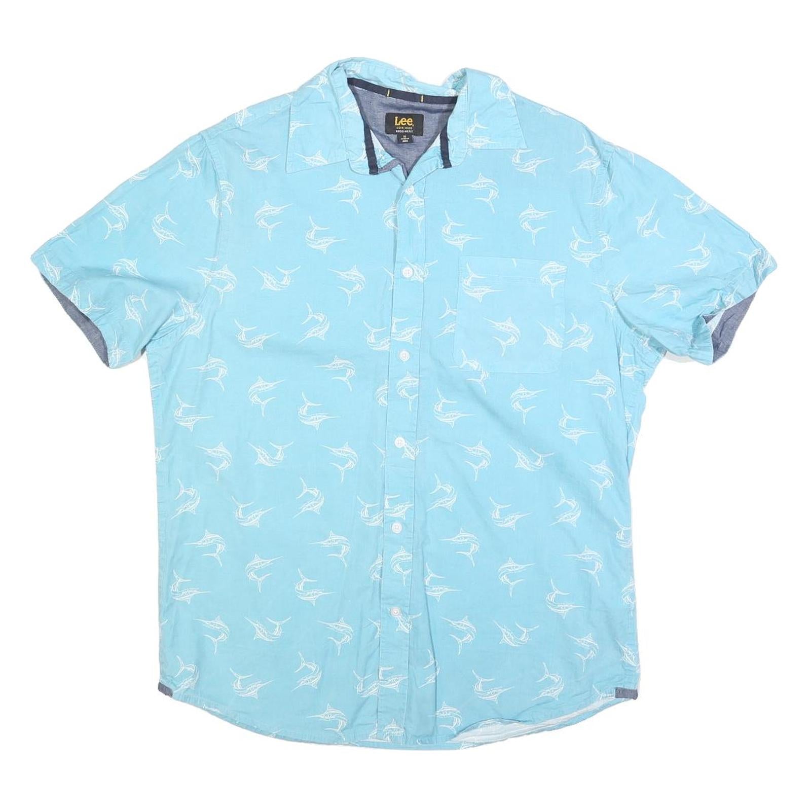 LEE Mens Blue Cotton Blend Short Sleeve Shirt M Casual Summer Lightweight Refurbished - N/A refurbished available on Cerqular