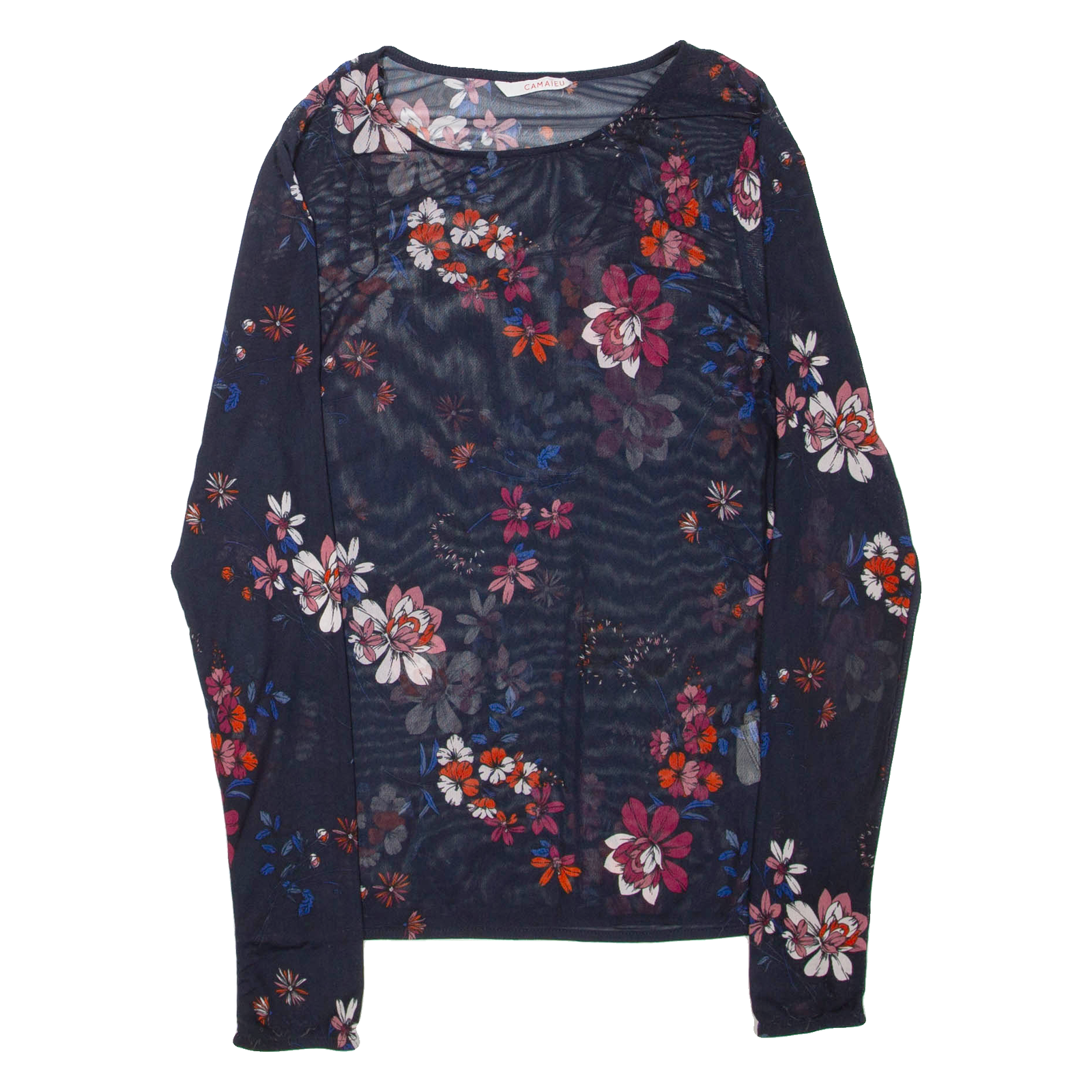CAMAIEU Sheer Womens Printed Top Blue Long Sleeve Floral M Refurbished - N/A refurbished available on Cerqular
