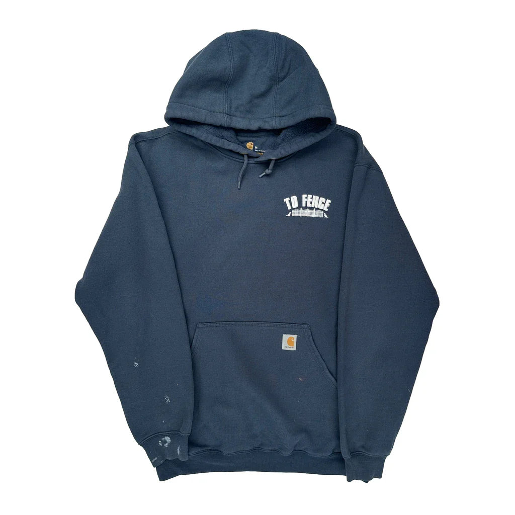 Carhartt Graphic Hoodie - Medium Navy Cotton Refurbished - Thrifted (note: this is a term often used to describe second- refurbished available on Cerqular