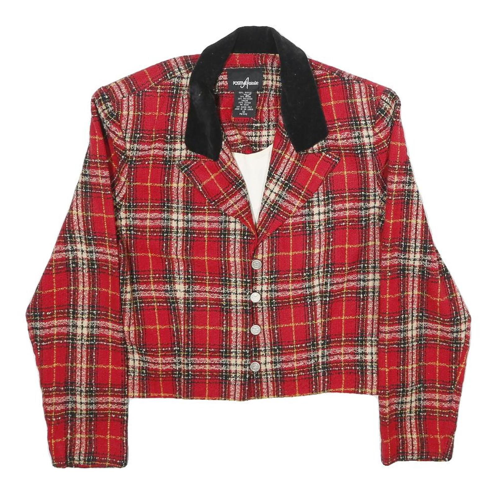 POSITIVE ATTITUDE Womens Red & Black Tartan Pattern Button Jacket UK 12 Acrylic Refurbished - N/A refurbished available on Cerqular