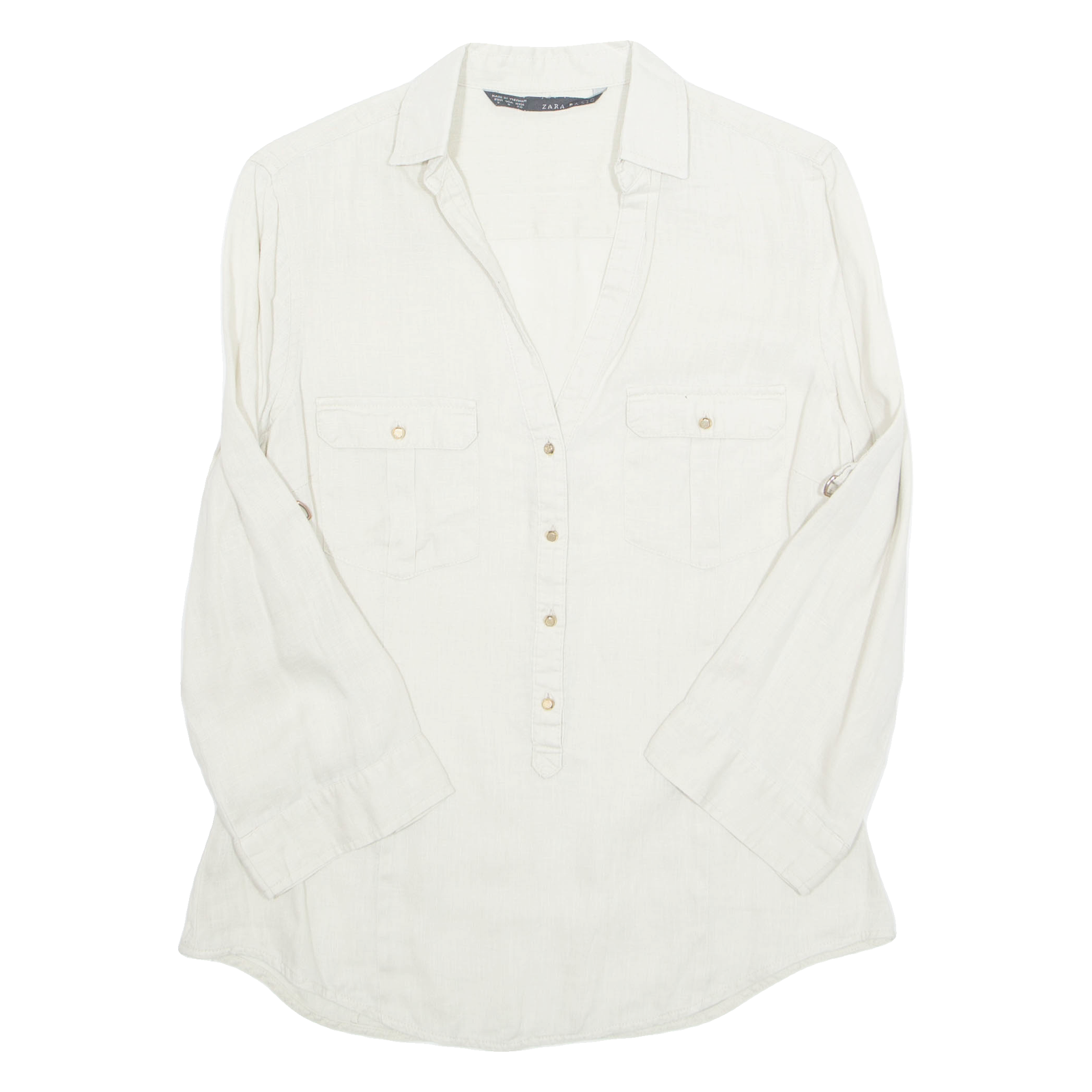 ZARA Womens Shirt Beige Collared Long Sleeve S Refurbished - N/A refurbished available on Cerqular