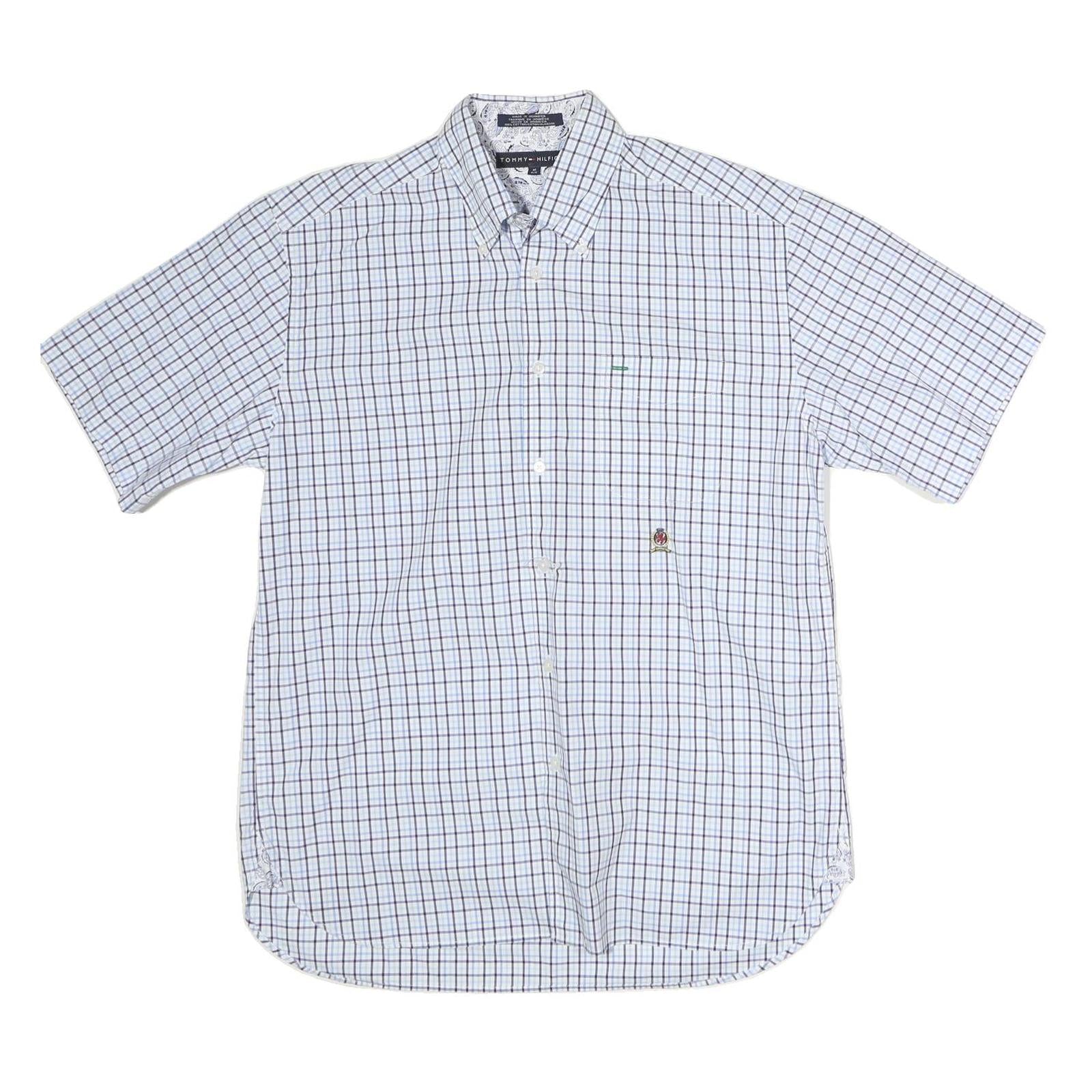 TOMMY HILFIGER Mens Blue & White Checked Shirt M Button-Down Collar Short Sleeve Refurbished - N/A refurbished available on Cerqular