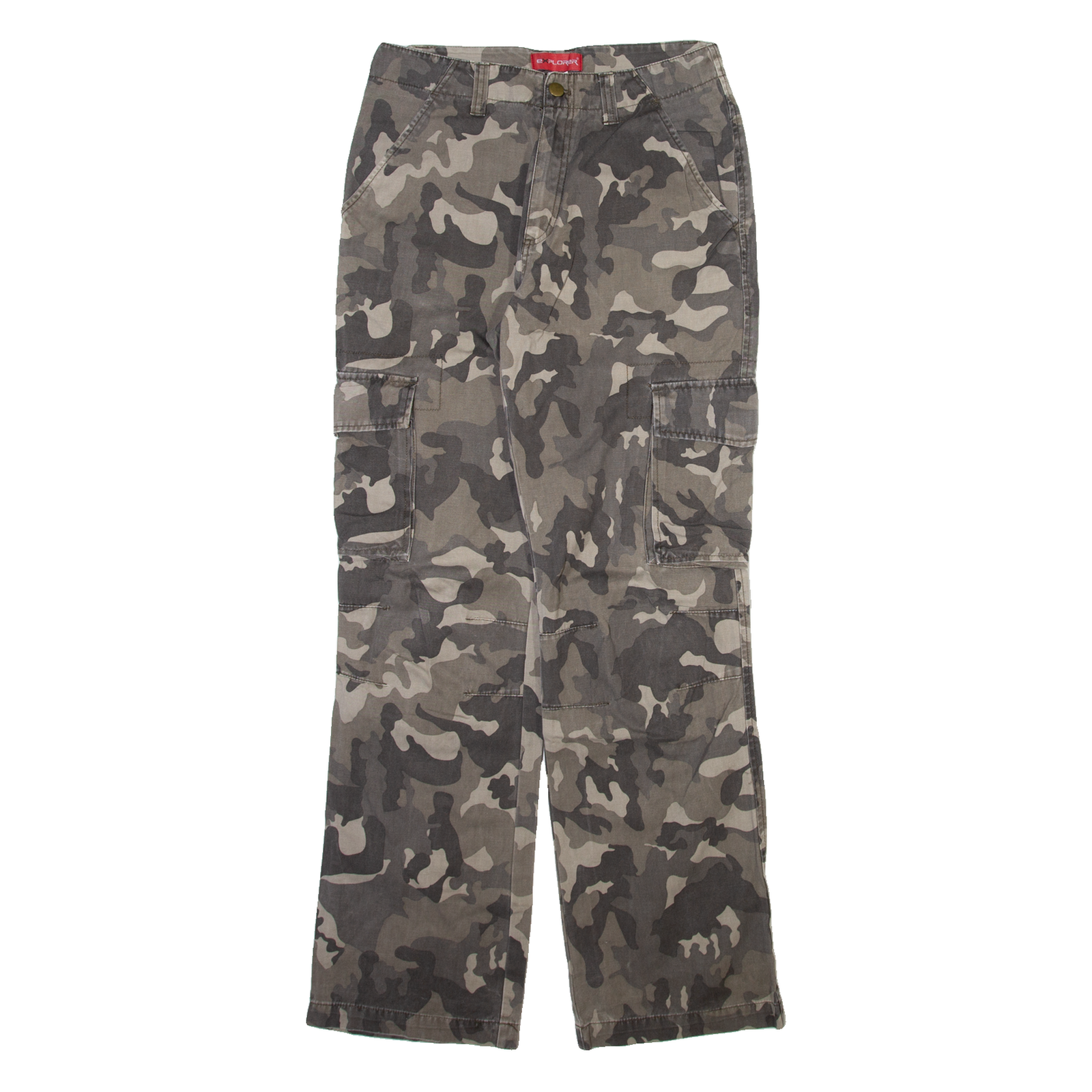 EXPLORER Camo Cargo Mens Trousers Grey Regular Straight W28 L31 Refurbished - N/A refurbished available on Cerqular