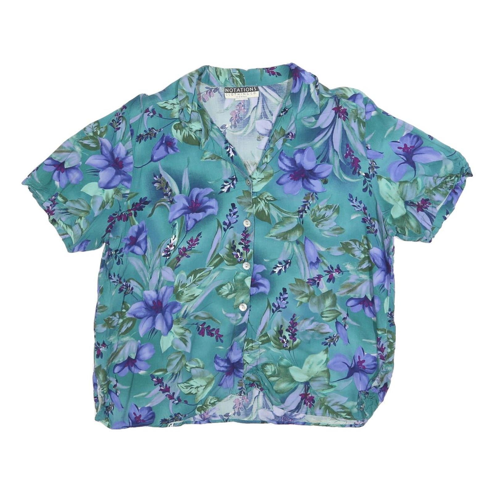 NOTATIONS Womens Green & Purple Floral Short Sleeve Shirt L Lightweight Cotton Refurbished - N/A refurbished available on Cerqular