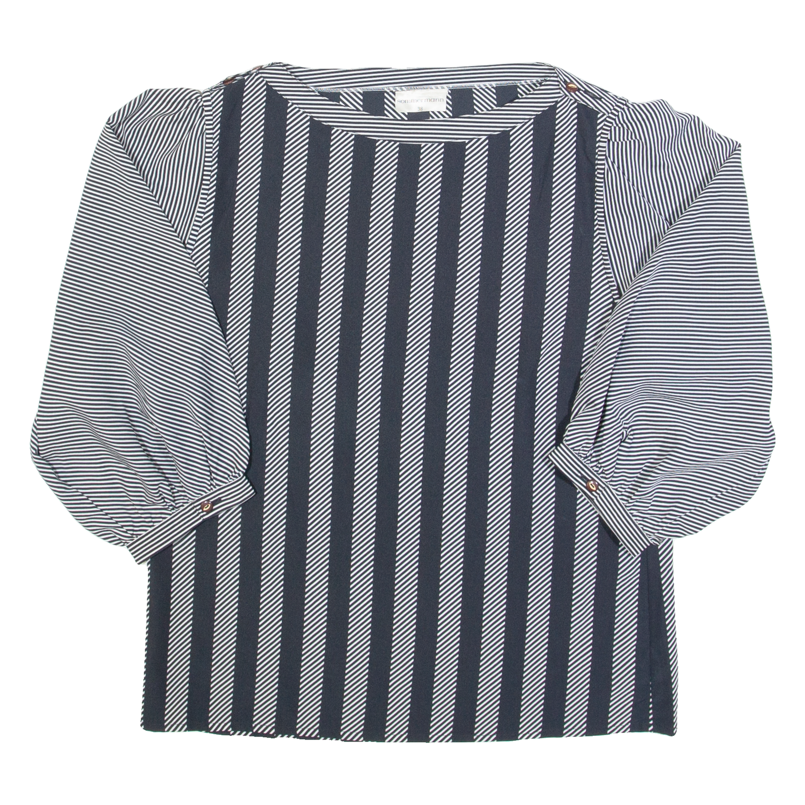 SOMMERMANN Womens Printed Blouse Black 3/4 Sleeve Striped S Refurbished - N/A refurbished available on Cerqular