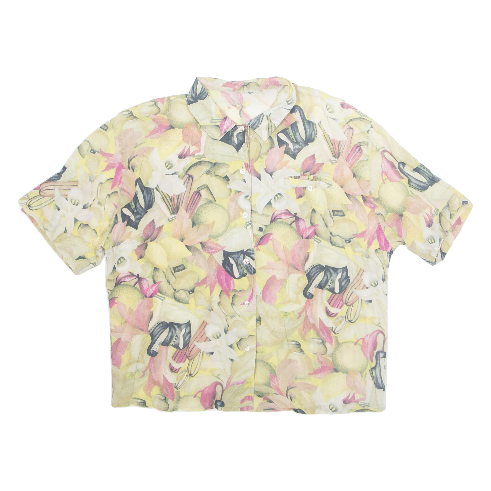 Womens Printed Shirt Yellow Collared Crazy Pattern L Refurbished - N/A refurbished available on Cerqular