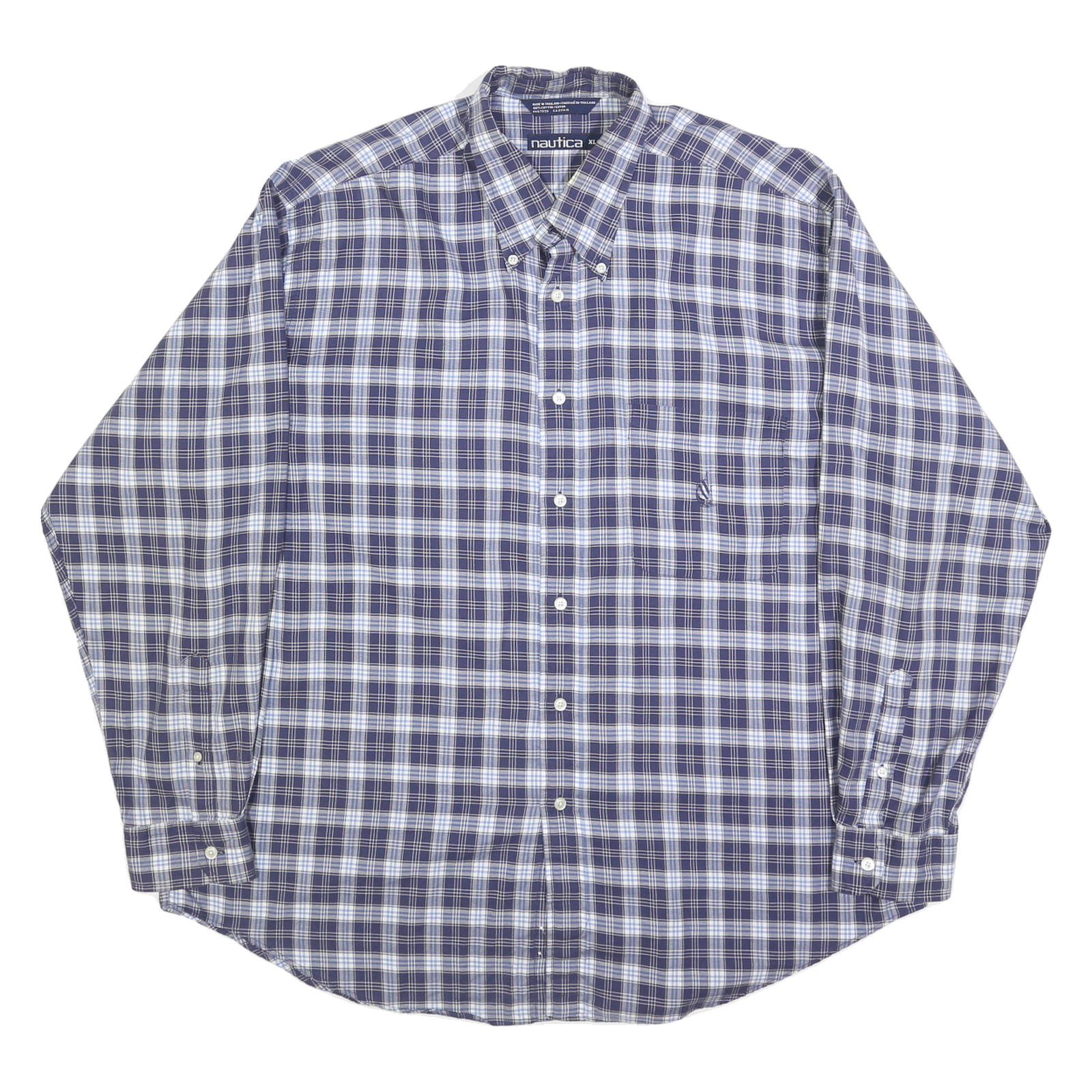 NAUTICA Mens Blue & White Plaid Button Down Collar Cotton Shirt XL Casual Wear Refurbished - N/A refurbished available on Cerqular