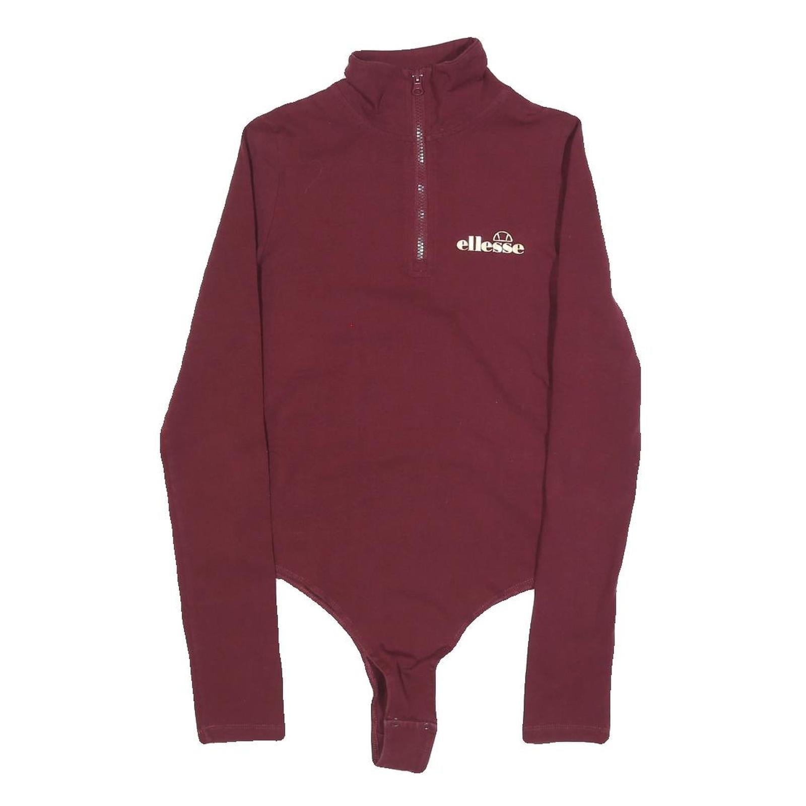 ELLESSE Womens Maroon Playsuit Plain Cotton Blend UK 10 Long Sleeve Zip Bodysuit Refurbished - N/A refurbished available on Cerqular