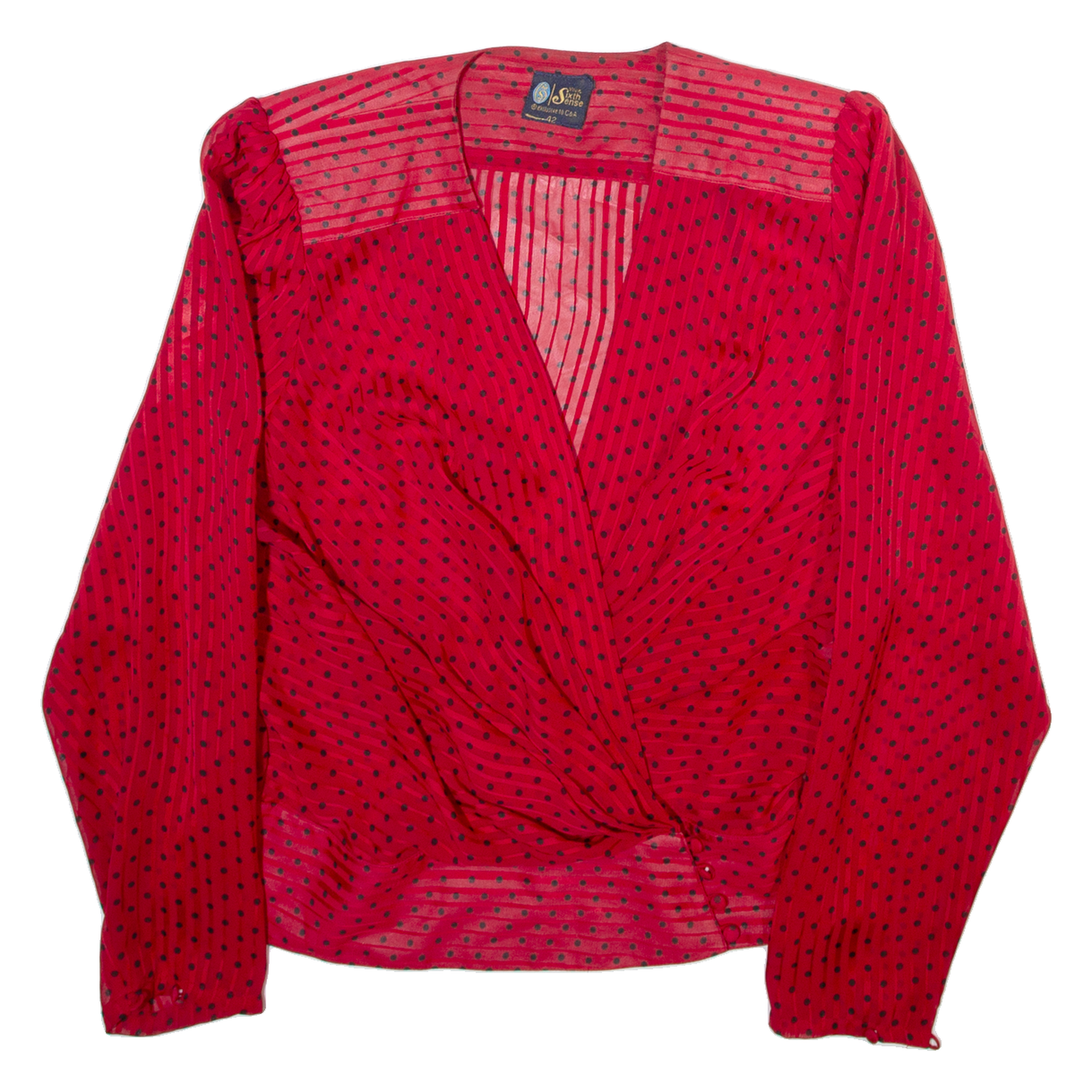 SIXTH SENSE Womens Wrap Blouse Red V-Neck Long Sleeve Silk Polka Dot M Refurbished - N/A refurbished available on Cerqular