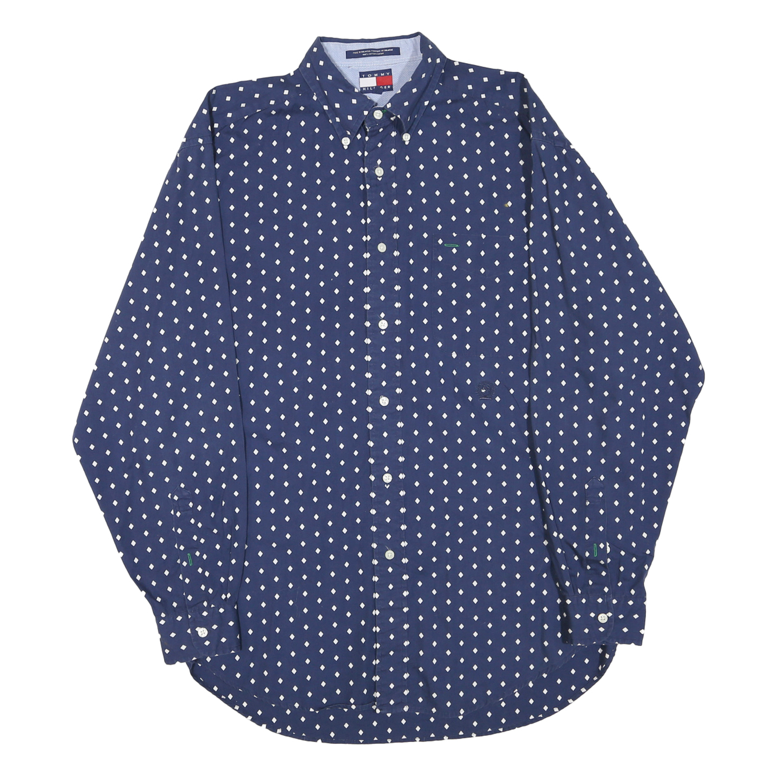 TOMMY HILFIGER Mens Blue & White Patterned Cotton Blend Shirt M Button-Down Refurbished - N/A refurbished available on Cerqular