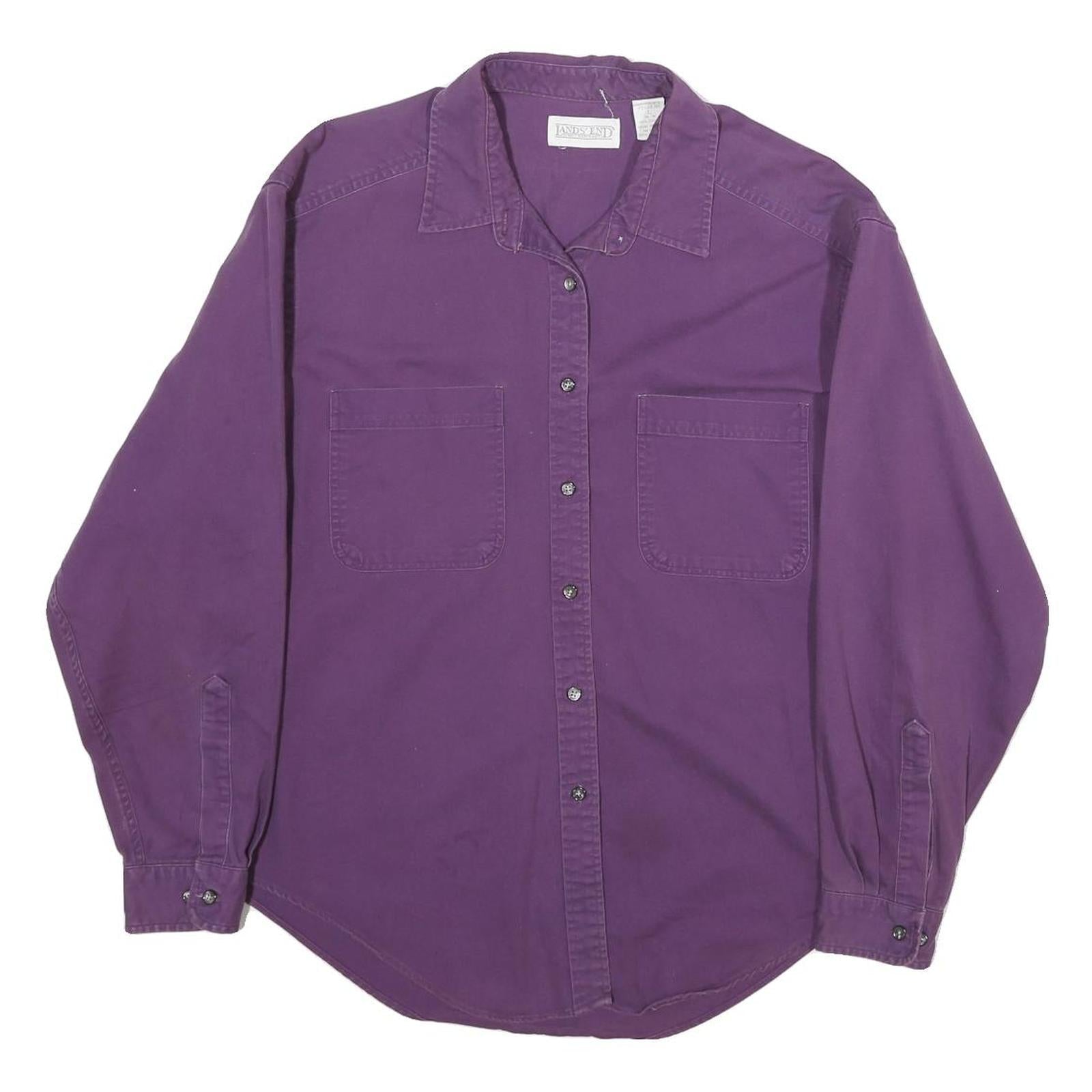 LANDS END Womens Purple Cotton Shirt L Casual Long Sleeve Button Pocket Refurbished - N/A refurbished available on Cerqular